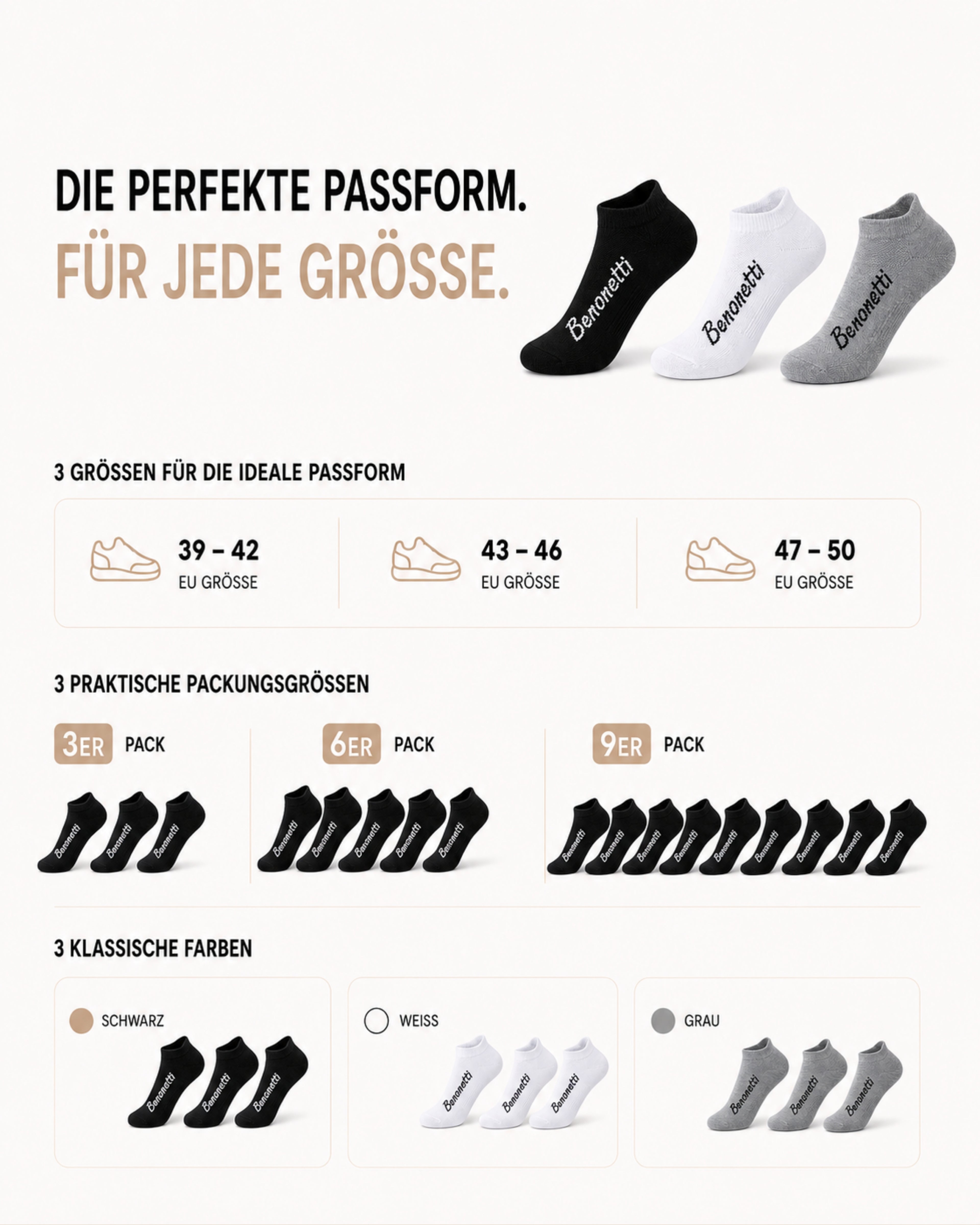 Benonetti Sneakersocken Weiß – Bequeme Kurzsocken für Alltag & Sport