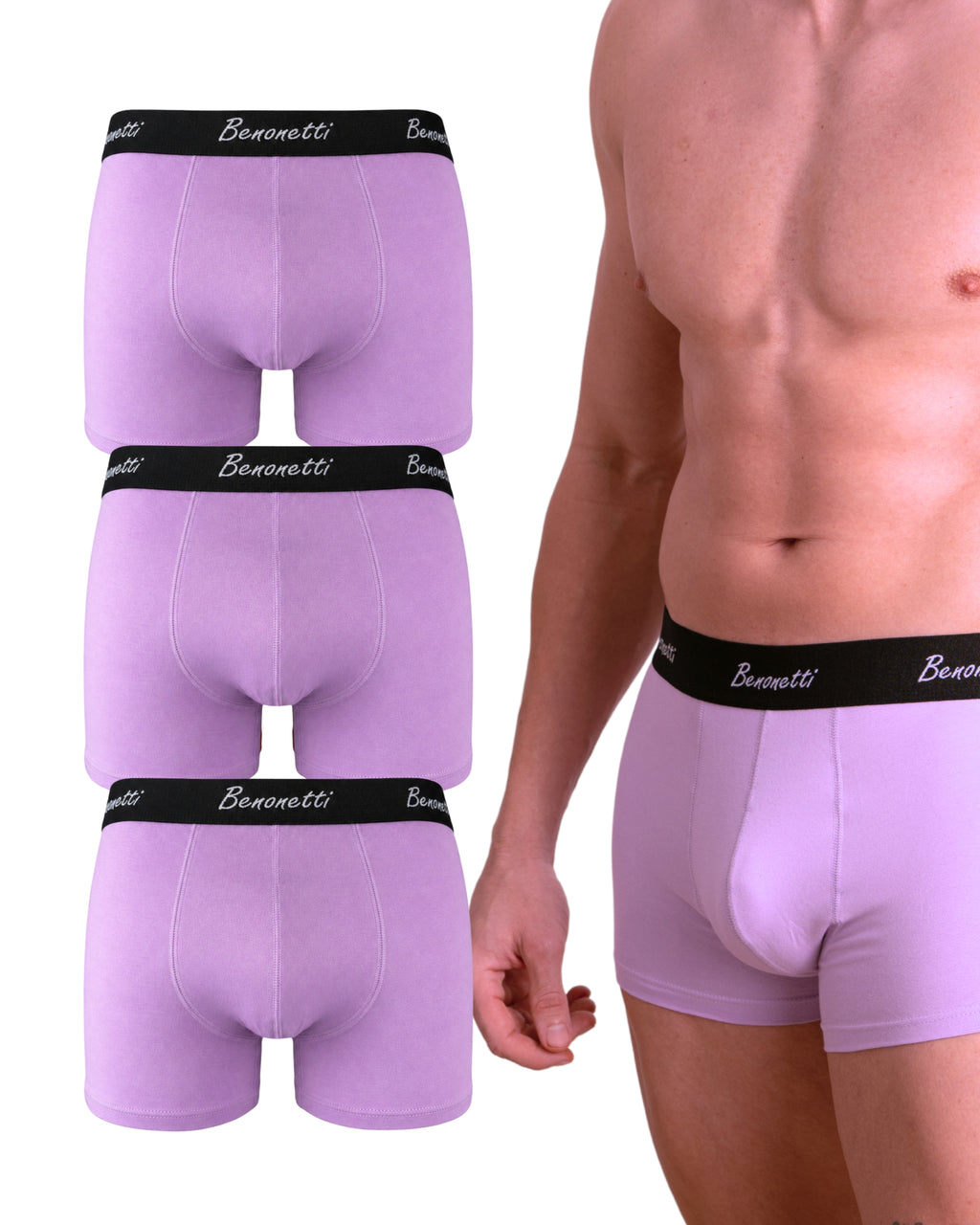 Benonetti Herren Boxershorts, Flieder - 3er & 6er Pack