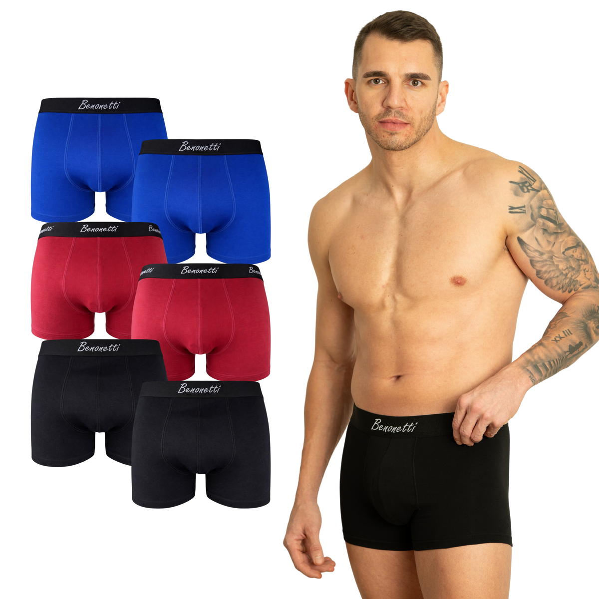 Benonetti - Boxershorts - Weinrot,Blau,Schwarz - 6er Pack