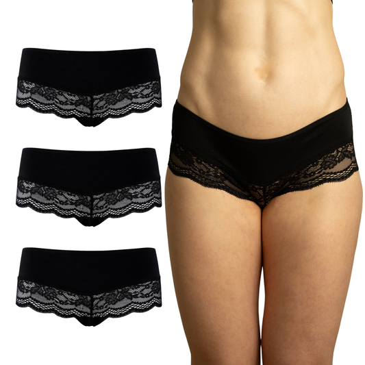 Benonetti Damen Hipster mit Spitzen - Schwarz – 3er Pack