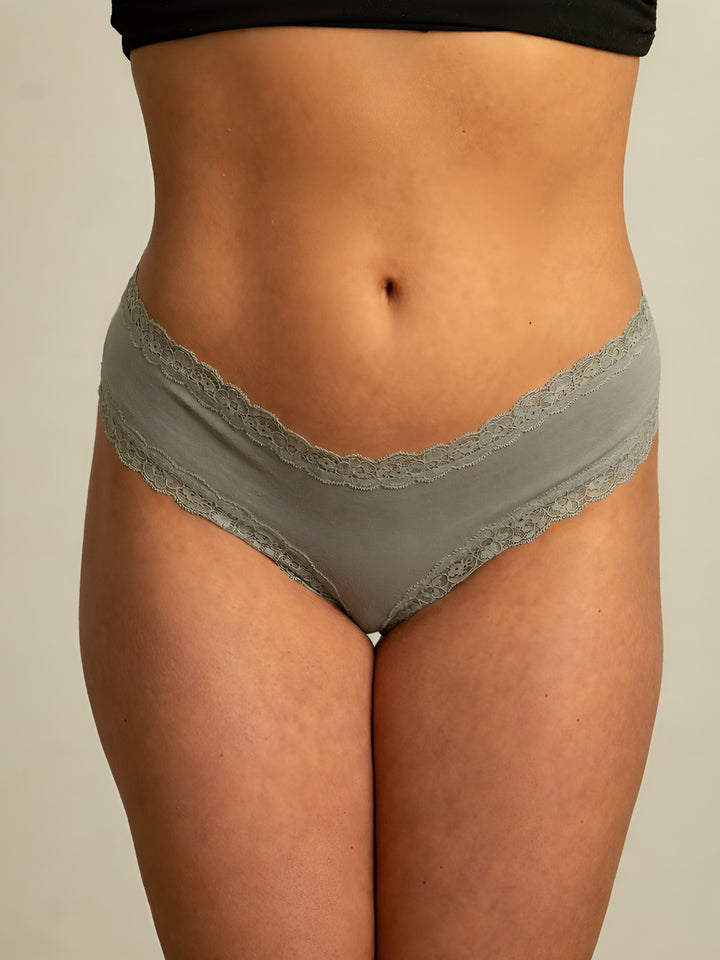Benonetti Damen Brazilian mit Spitzen - Grau - 3er Pack