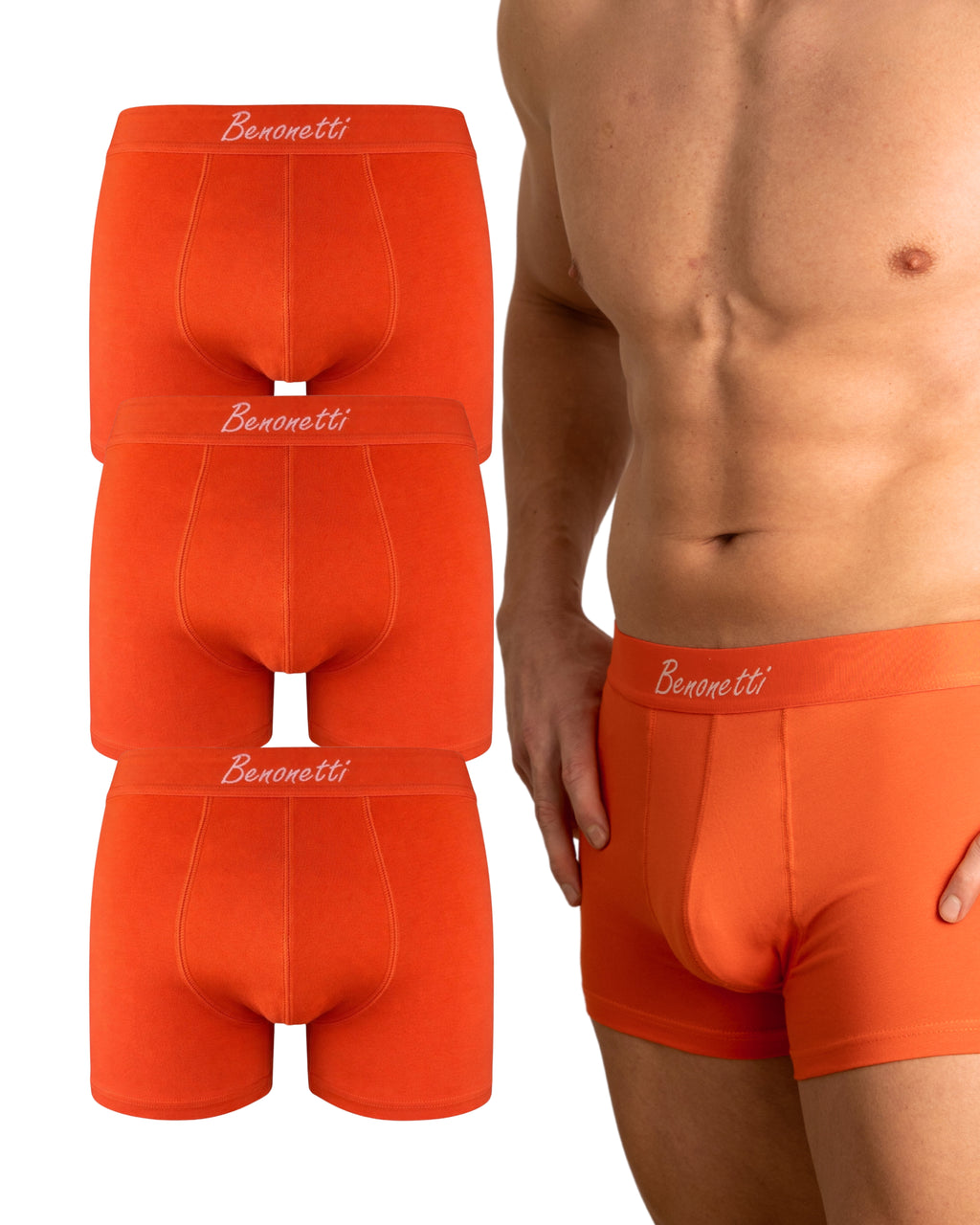 Benonetti Herren Boxershorts, Orange - 3er & 6er Pack