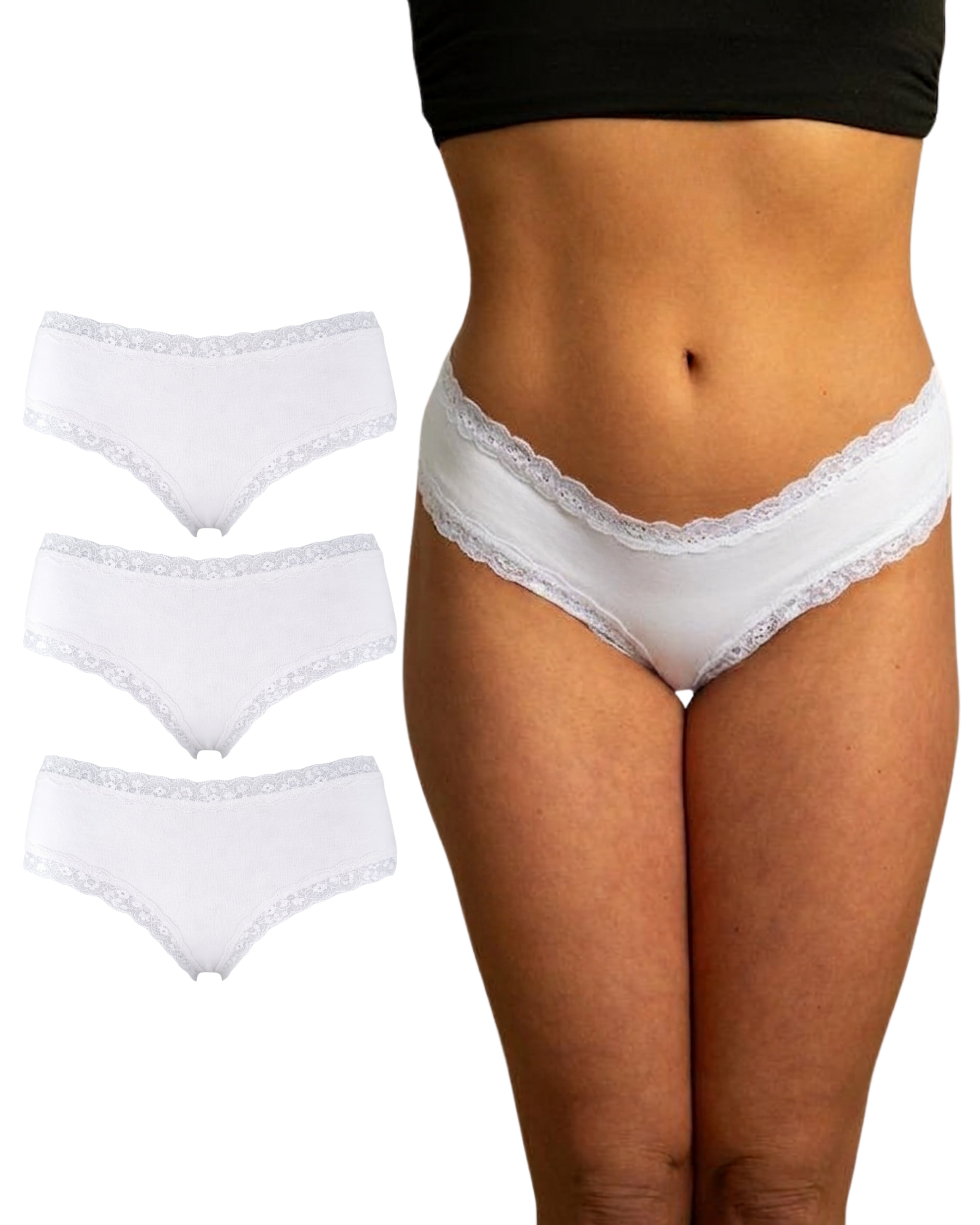Benonetti Damen Brazilian mit Spitzen - Weiß - 3er Pack