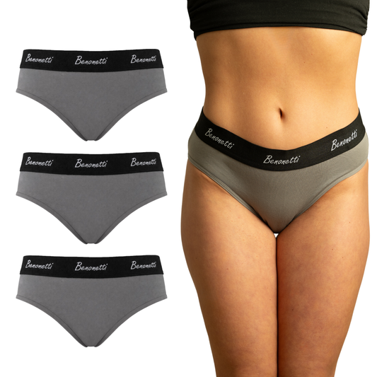 Benonetti Damen Slip mit elastischem Bund – Grau – 3er Pack
