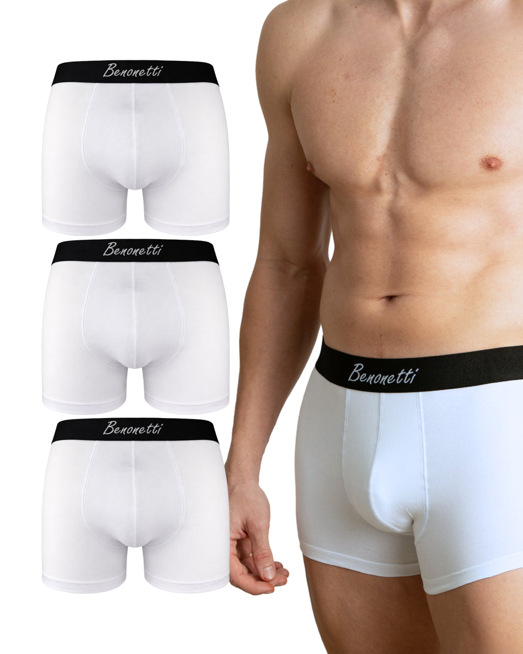 Benonetti Herren Boxershorts, Weiß - 3er & 6er Pack