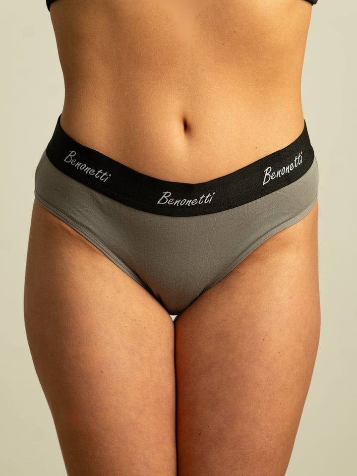 Benonetti Damen Slip mit elastischem Bund – Grau – 3er Pack