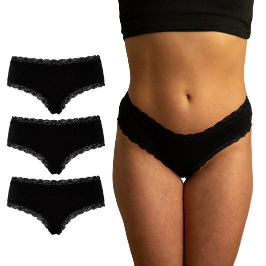 Benonetti Damen Brazilian mit Spitzen - Schwarz - 3er Pack