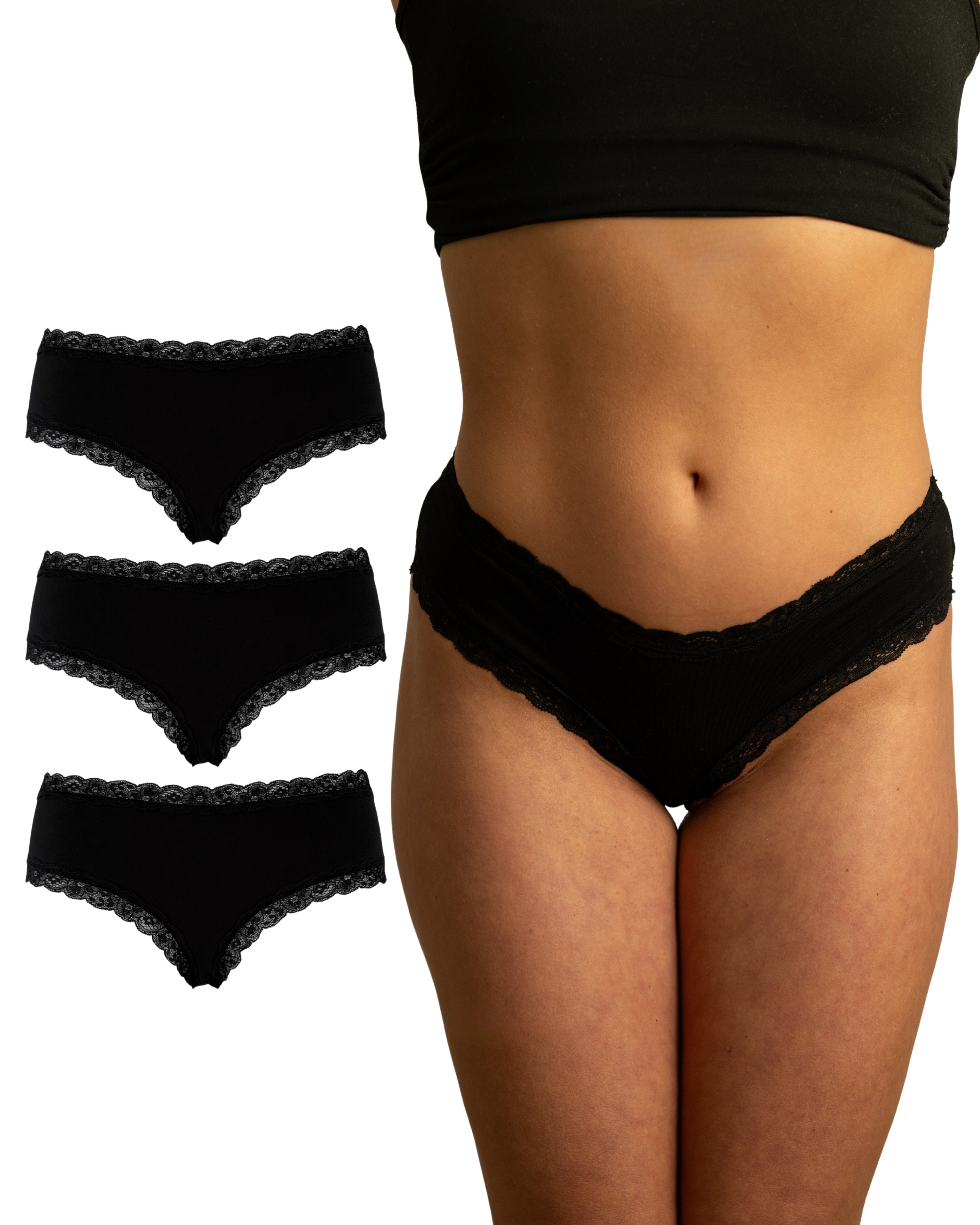 Benonetti Damen Brazilian mit Spitzen - Schwarz - 3er Pack