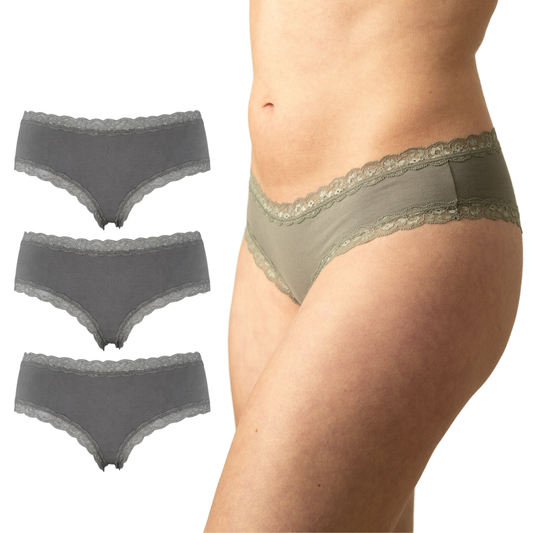 Benonetti Damen Brazilian mit Spitzen - Grau - 3er Pack