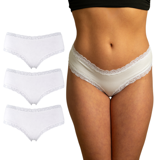 Benonetti Damen Brazilian mit Spitzen - Weiß - 3er Pack