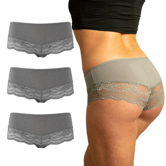 Benonetti Damen Hipster mit Spitzen - Grau – 3er Pack