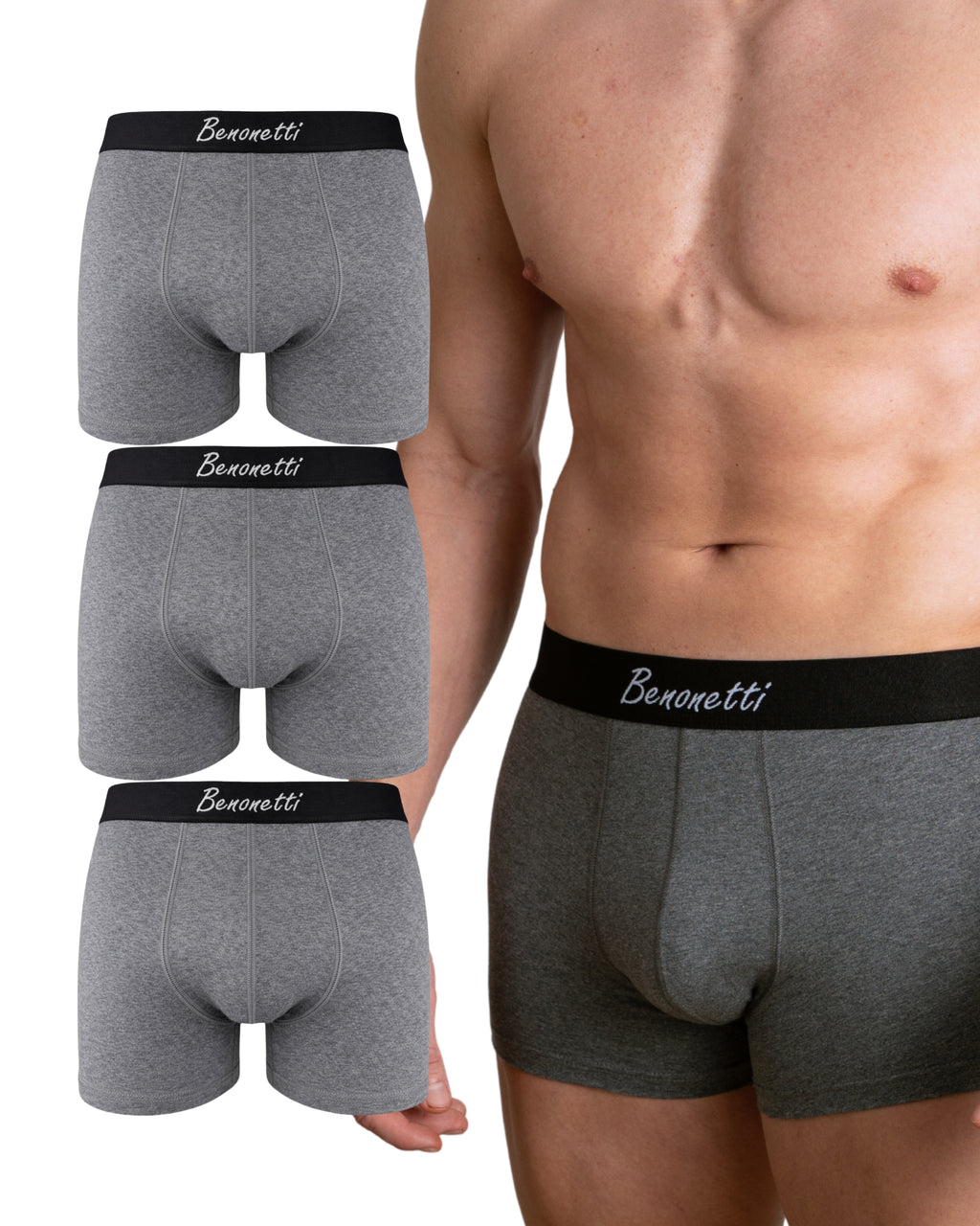 Benonetti Herren Boxershorts, Grau - 3er, 6er & 12er Pack