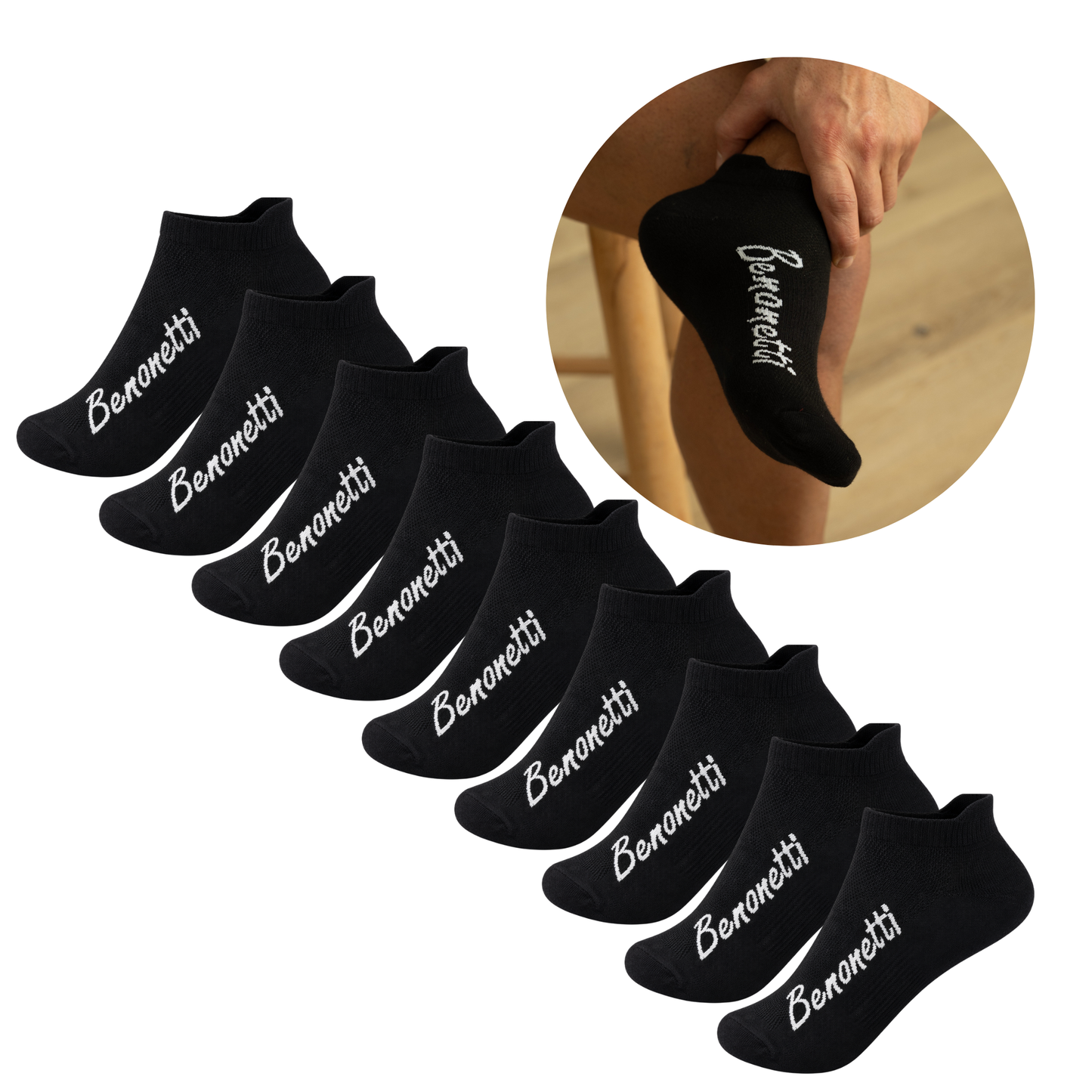 Benonetti Sneakersocken Schwarz – Bequeme Kurzsocken für Alltag & Sport - Schwarz