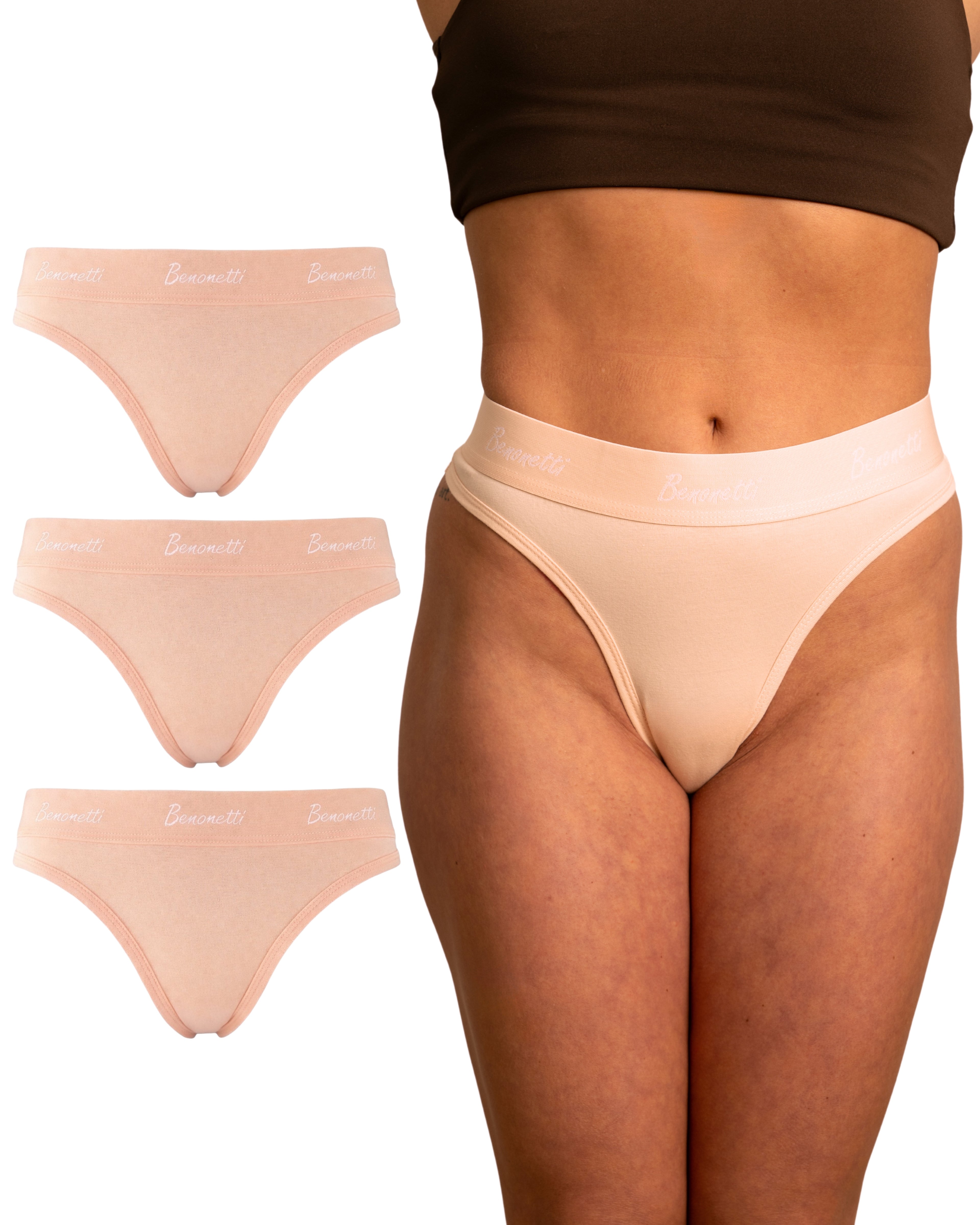 Benonetti Damen Tanga Slip mit elastischem Bund – Rosa – 3er Pack