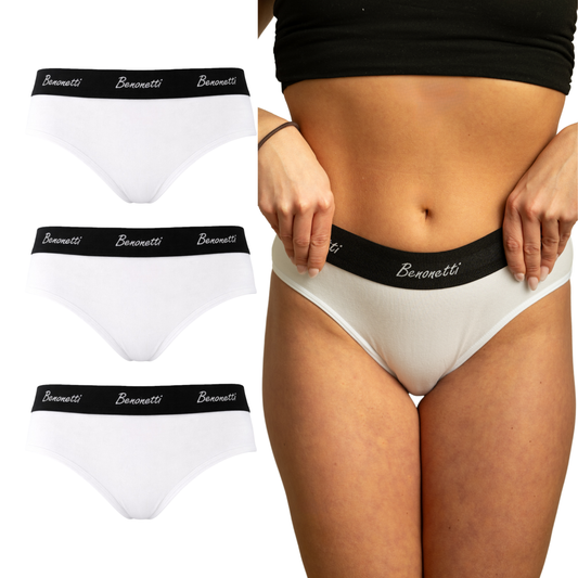 Benonetti Damen Slip mit elastischem Bund – Weiß – 3er Pack