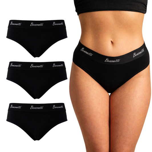 Benonetti Damen Slip mit elastischem Bund – Schwarz – 3er Pack