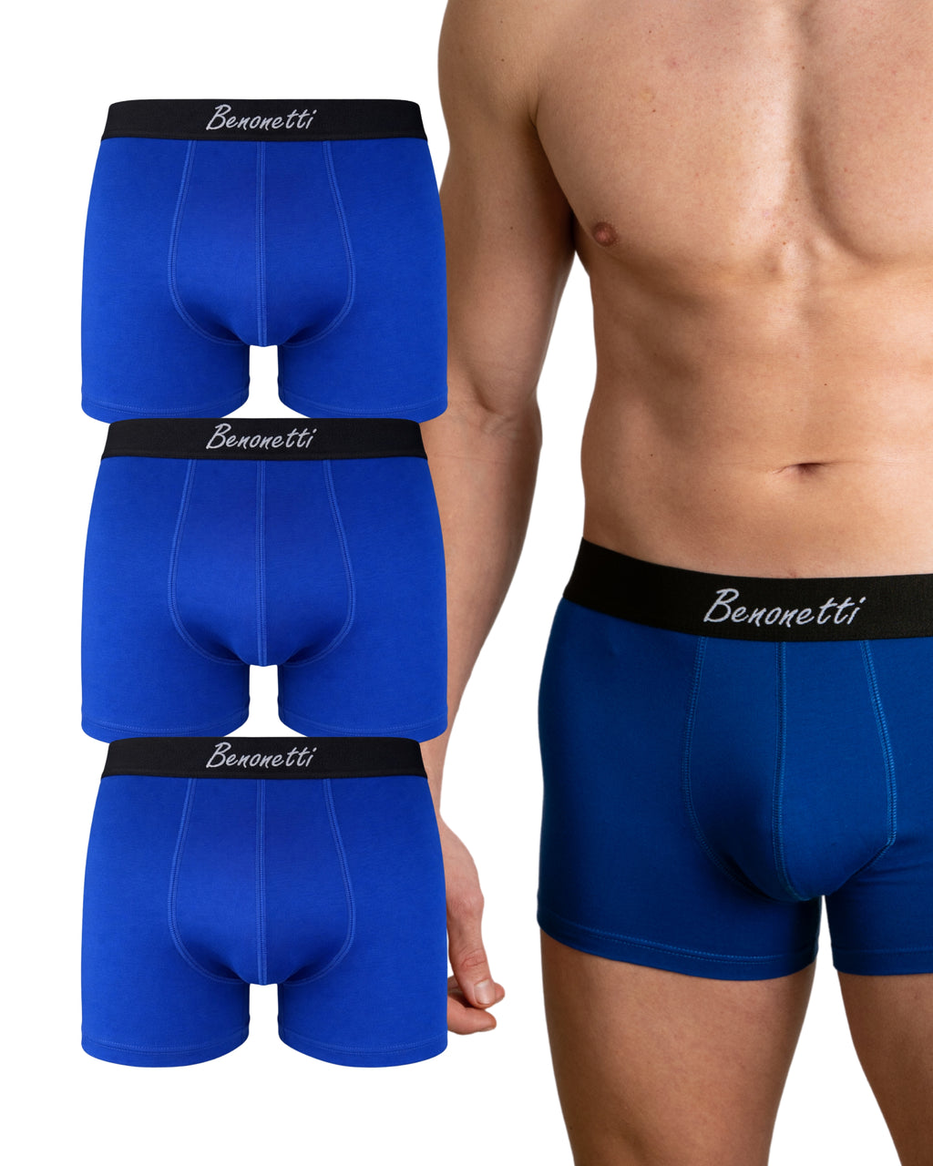 Benonetti Herren Boxershorts, Blau - 3er & 6er Pack