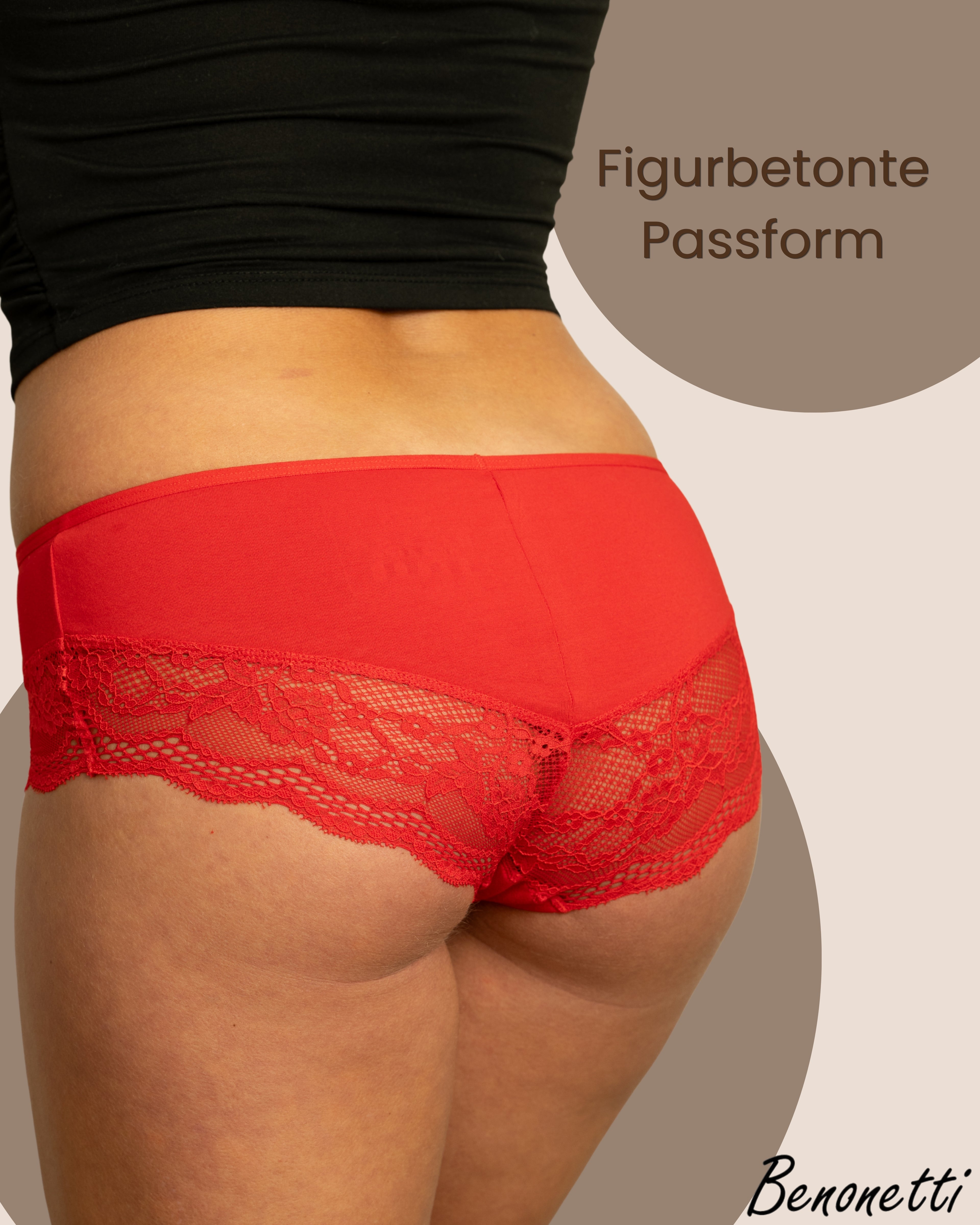 Benonetti Damen Hipster mit Spitzen - Rot – 3er Pack