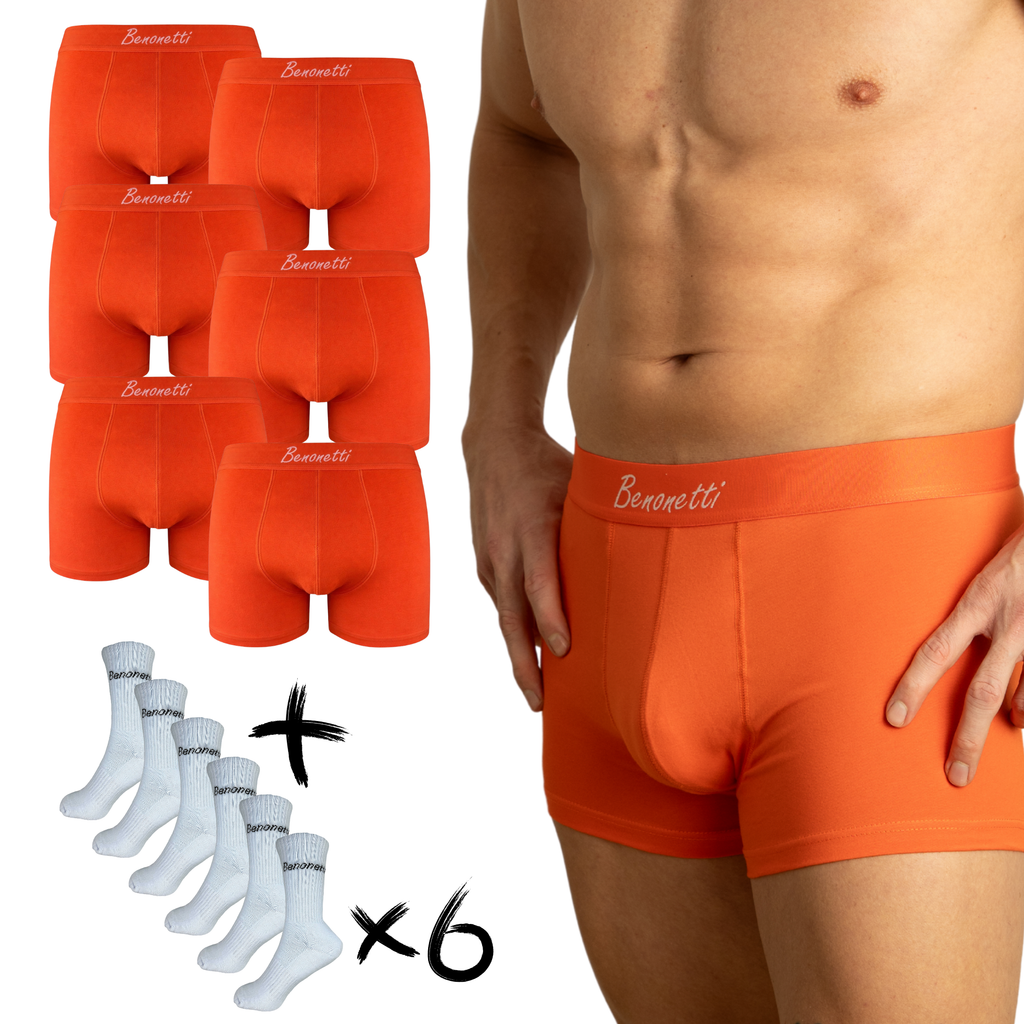 Benonetti Bundle Herren Boxershorts, Orange - Tennis Socken - 6er Pack