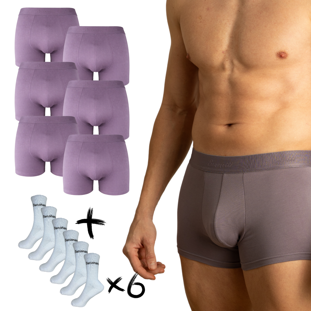 Benonetti Bundle Herren Boxershorts, Lila - Tennis Socken - 6er Pack