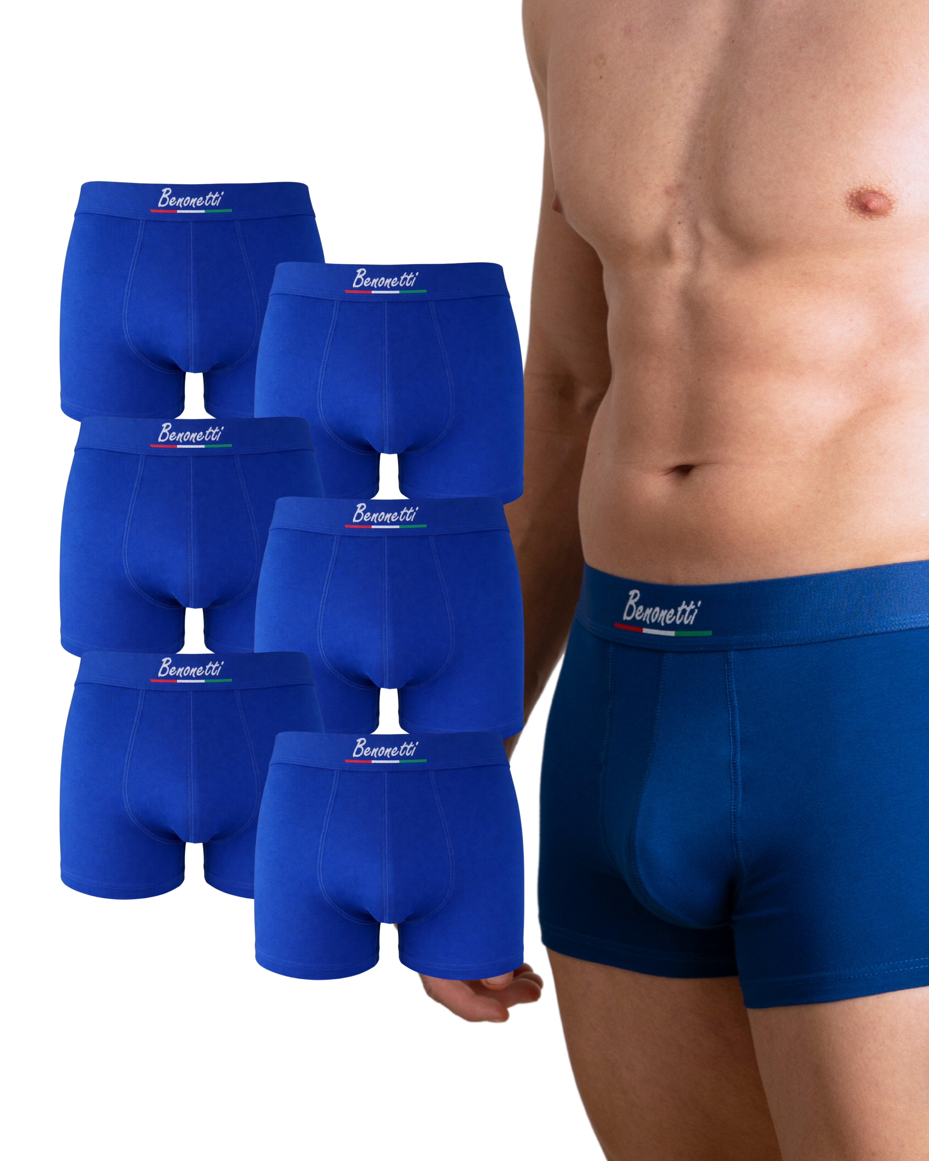 Benonetti Herren Boxershorts, Azurblau - 3er & 6er Pack