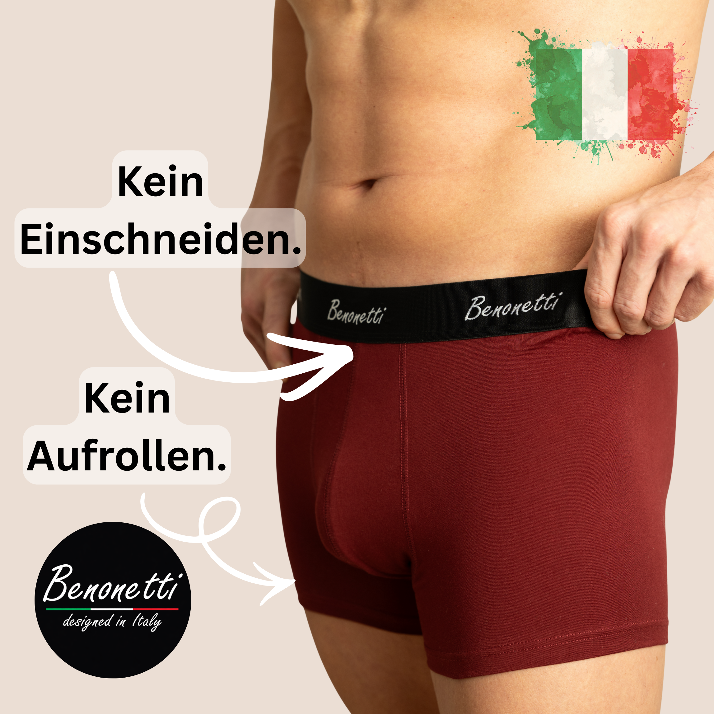 Benonetti Herren Boxershorts - Weinrot & Schwarz - 6er Pack