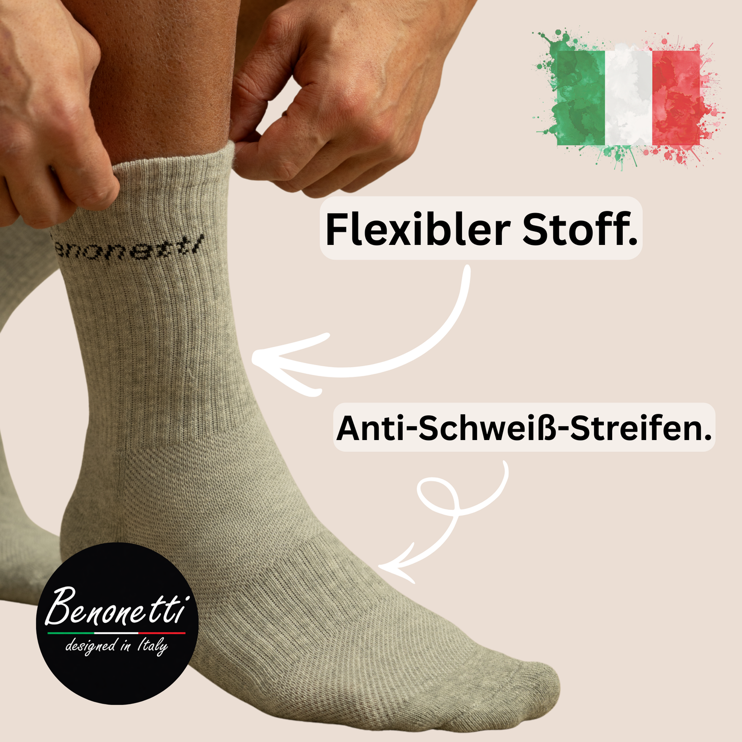 Benonetti Tennissocken Grau – Unisex Sportsocken für Damen & Herren