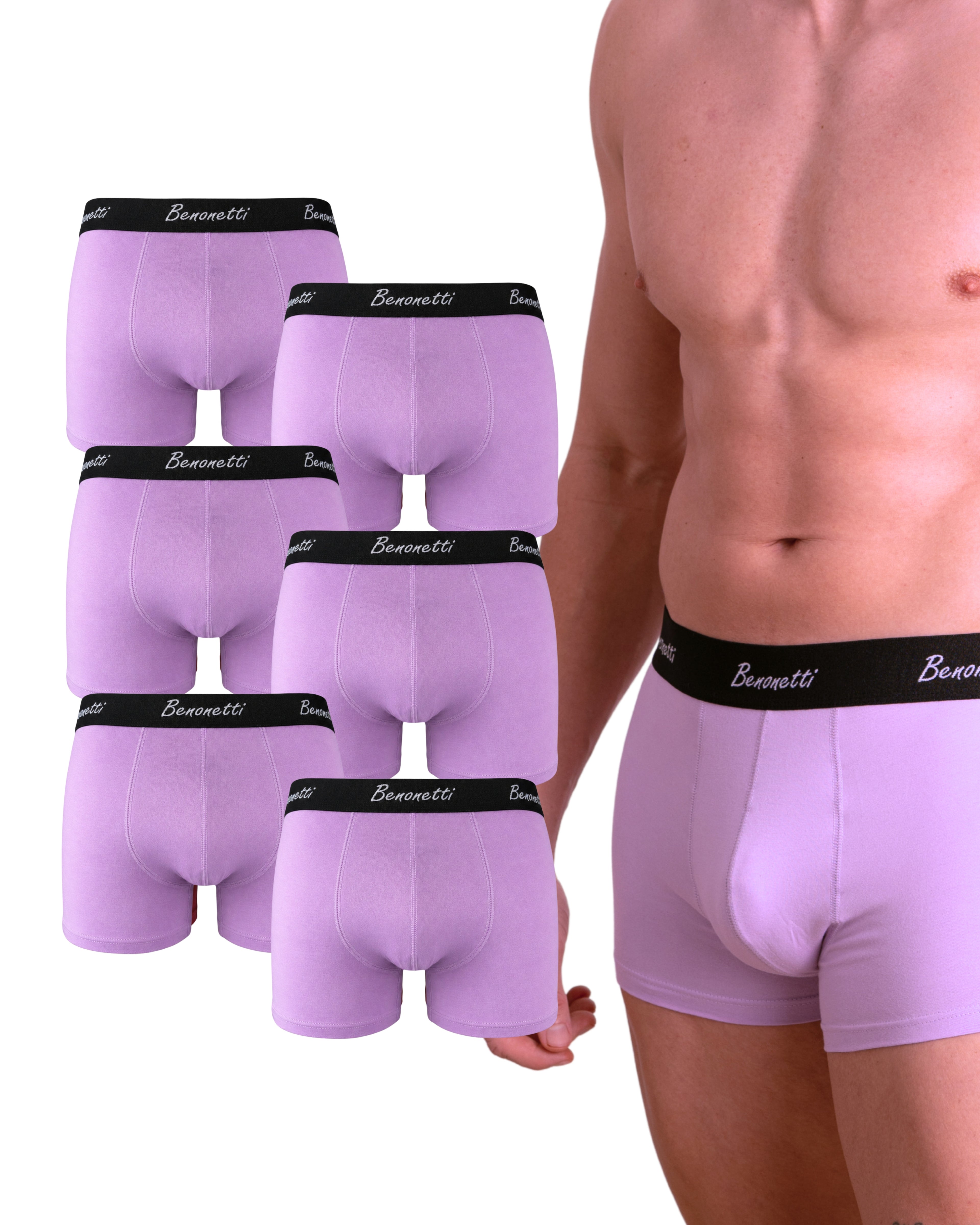 Benonetti Herren Boxershorts, Flieder - 3er & 6er Pack