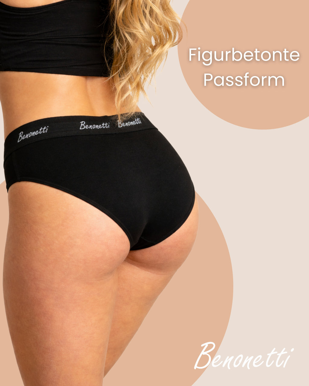 Benonetti Damen Slip mit elastischem Bund – Schwarz – 3er Pack