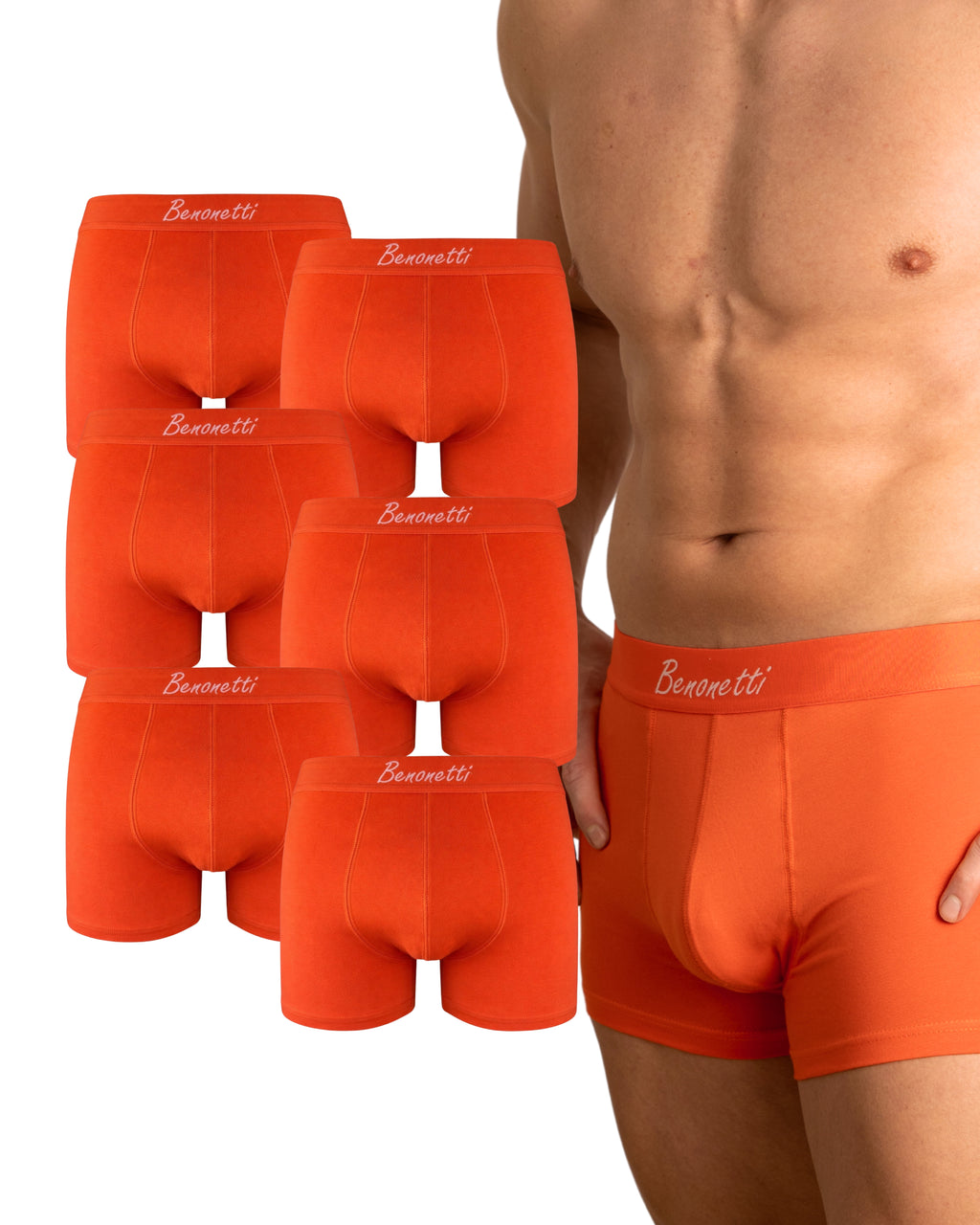 Benonetti Herren Boxershorts, Orange - 3er & 6er Pack