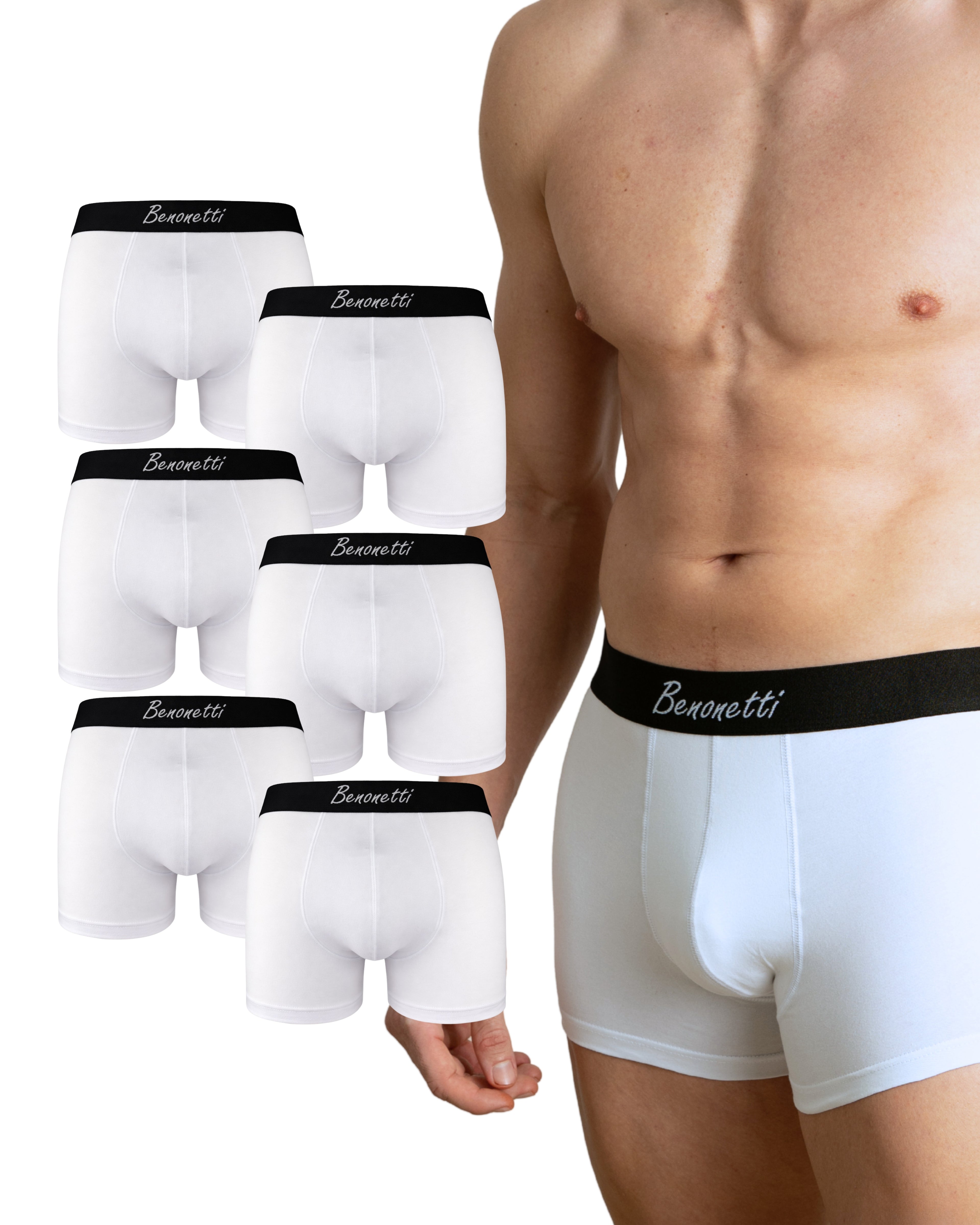Benonetti Herren Boxershorts, Weiß - 3er & 6er Pack