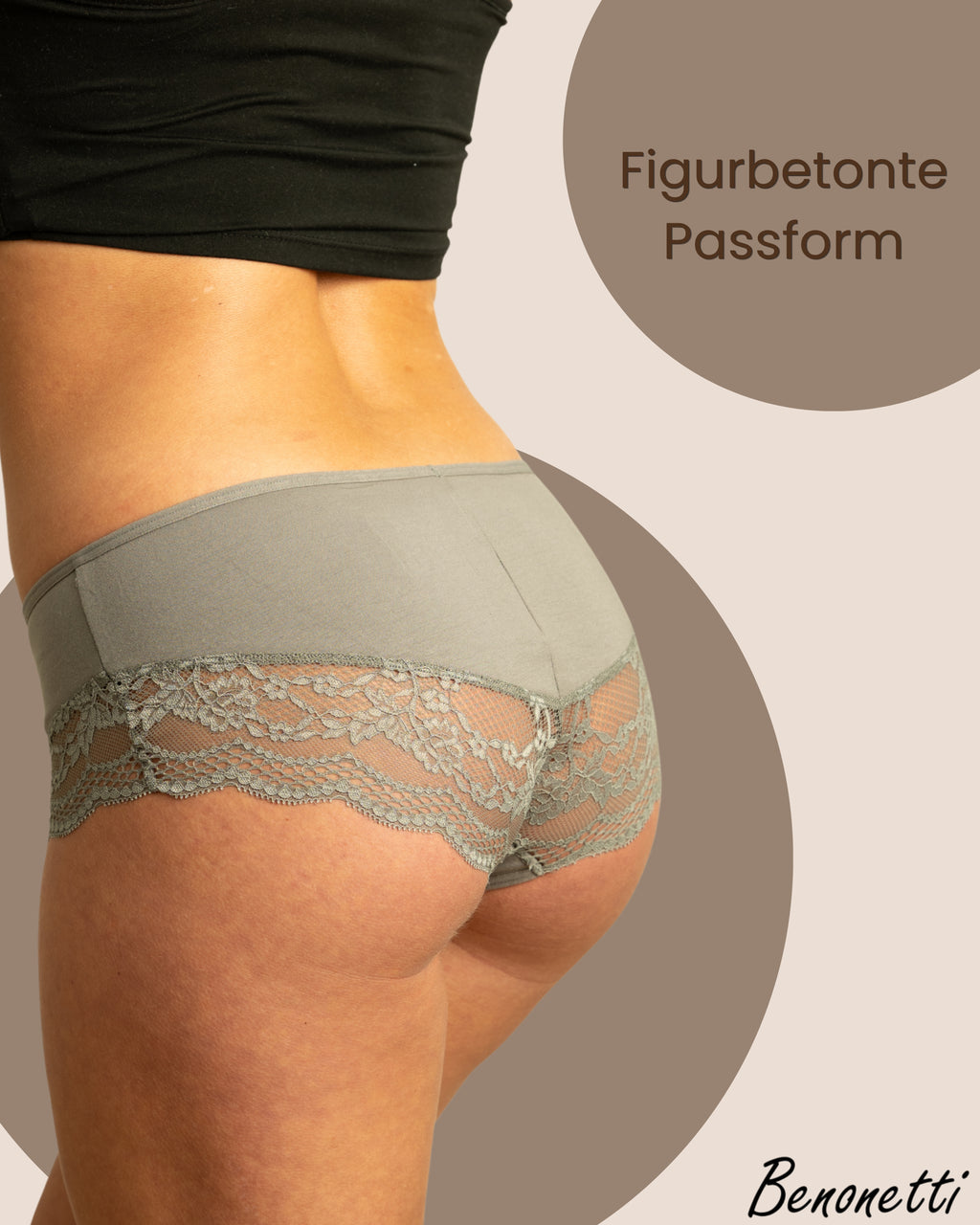 Benonetti Damen Hipster mit Spitzen - Grau – 3er Pack