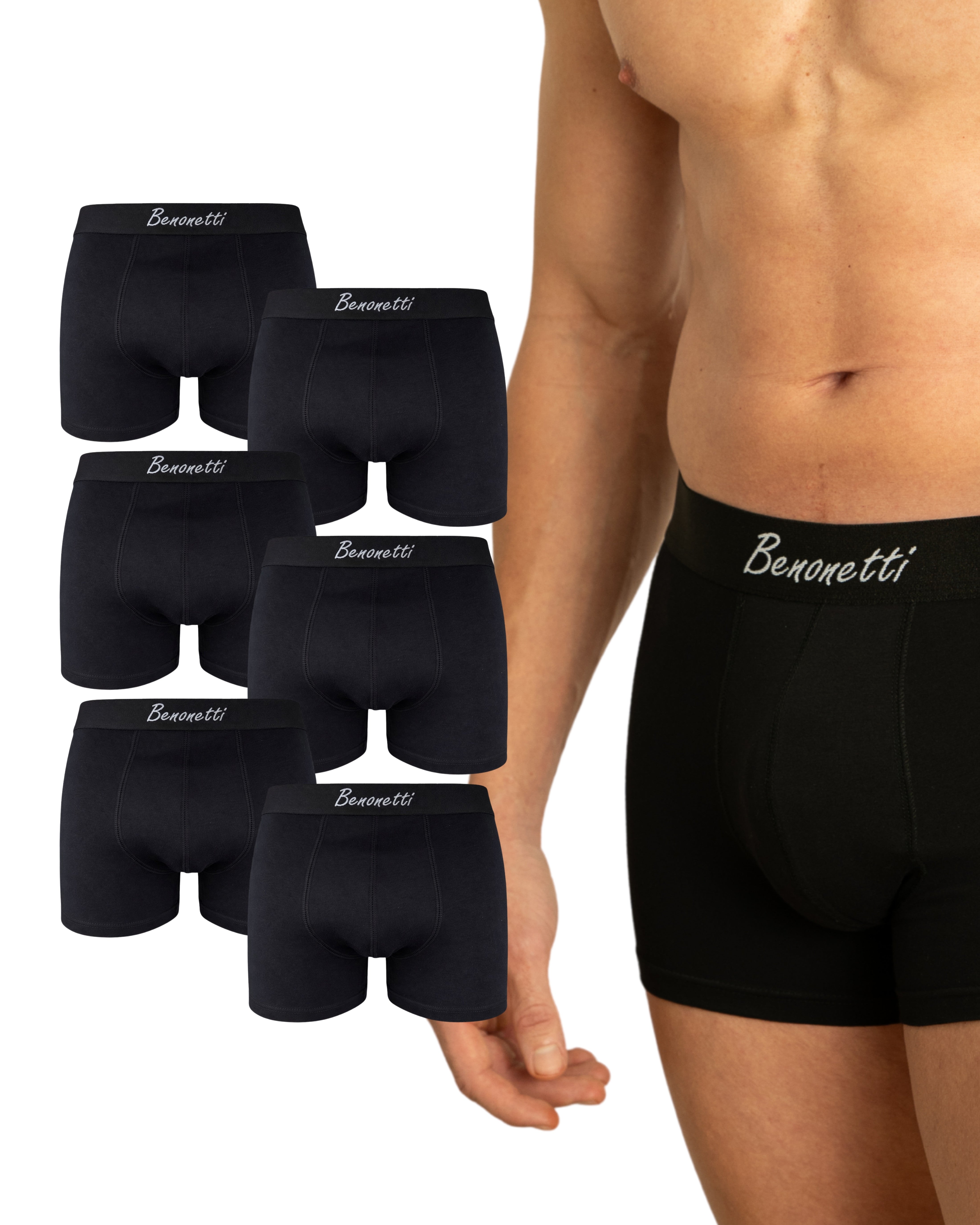 Benonetti Herren Boxershorts, Schwarz - 3er & 6er Pack