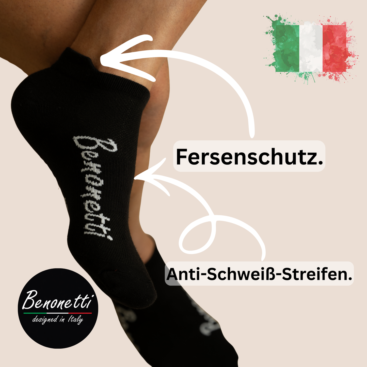 Benonetti Sneakersocken Schwarz – Bequeme Kurzsocken für Alltag & Sport - Schwarz