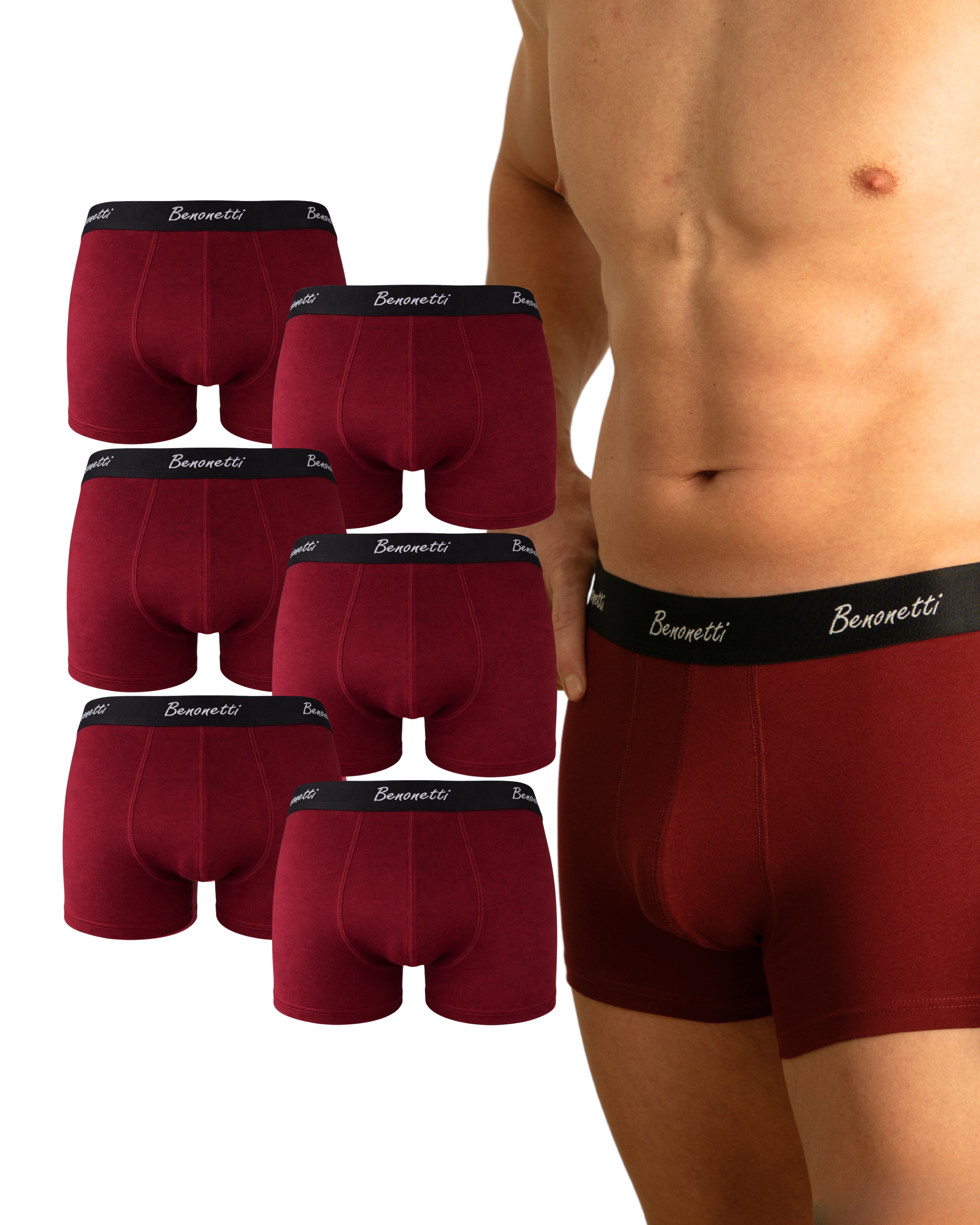 Benonetti Herren Boxershorts, Weinrot - 3er & 6er Pack