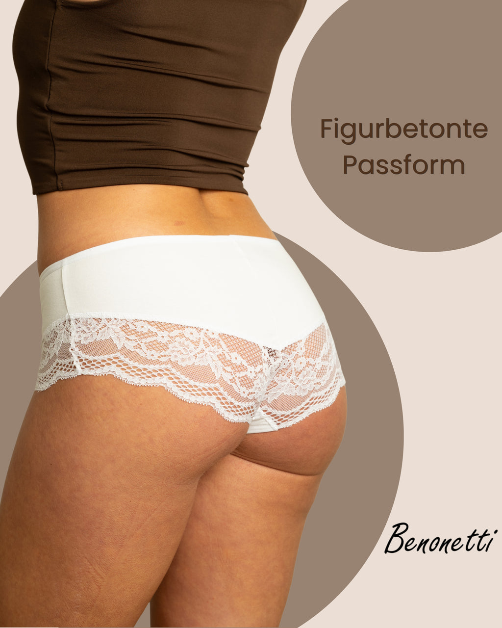 Benonetti Damen Hipster mit Spitzen - Weiß – 3er Pack