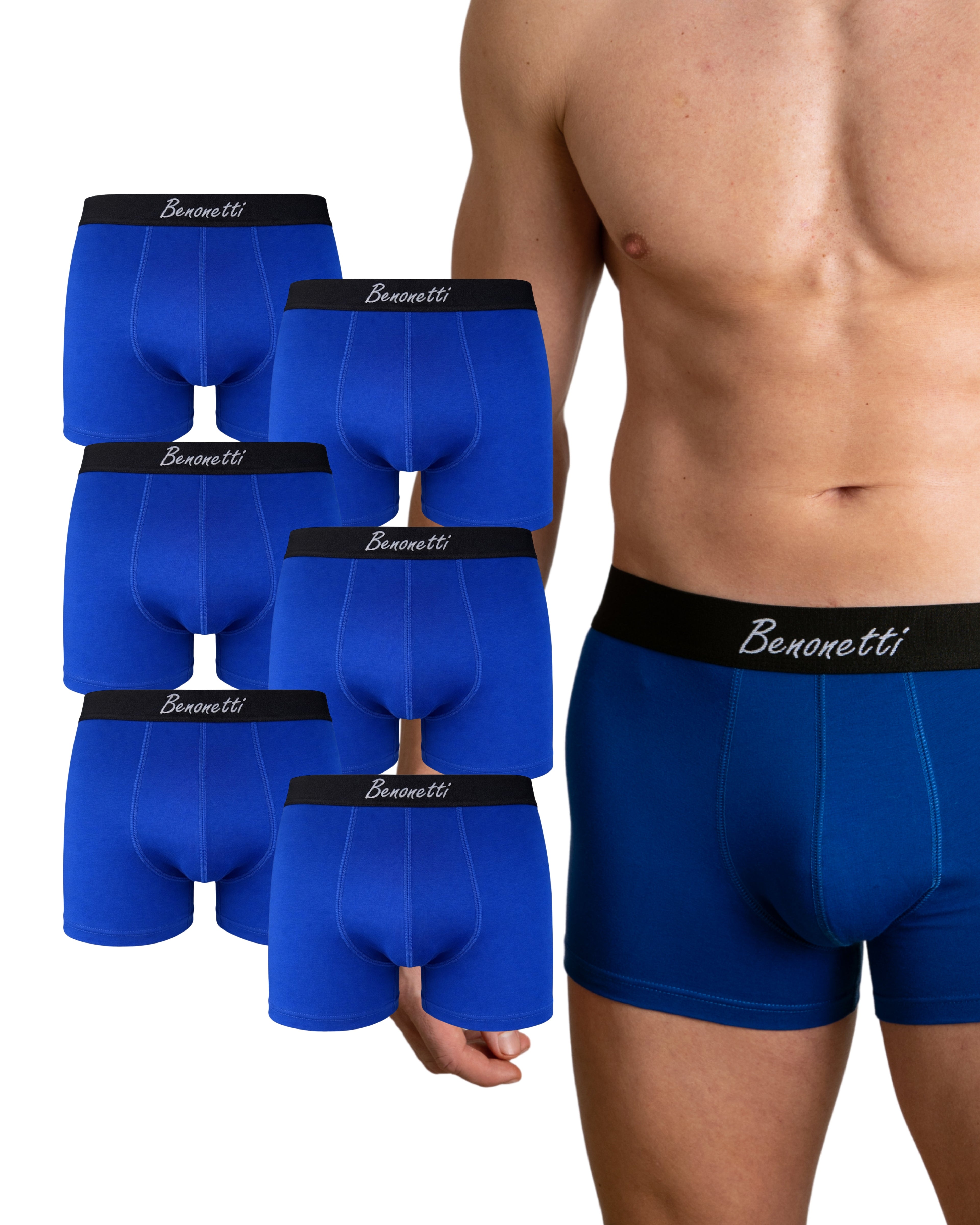 Benonetti Herren Boxershorts, Blau - 3er & 6er Pack