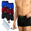 Benonetti Bundle Herren Boxershorts, Schwarz, Weinrot, Blau - Tennis Socken - 6er Pack