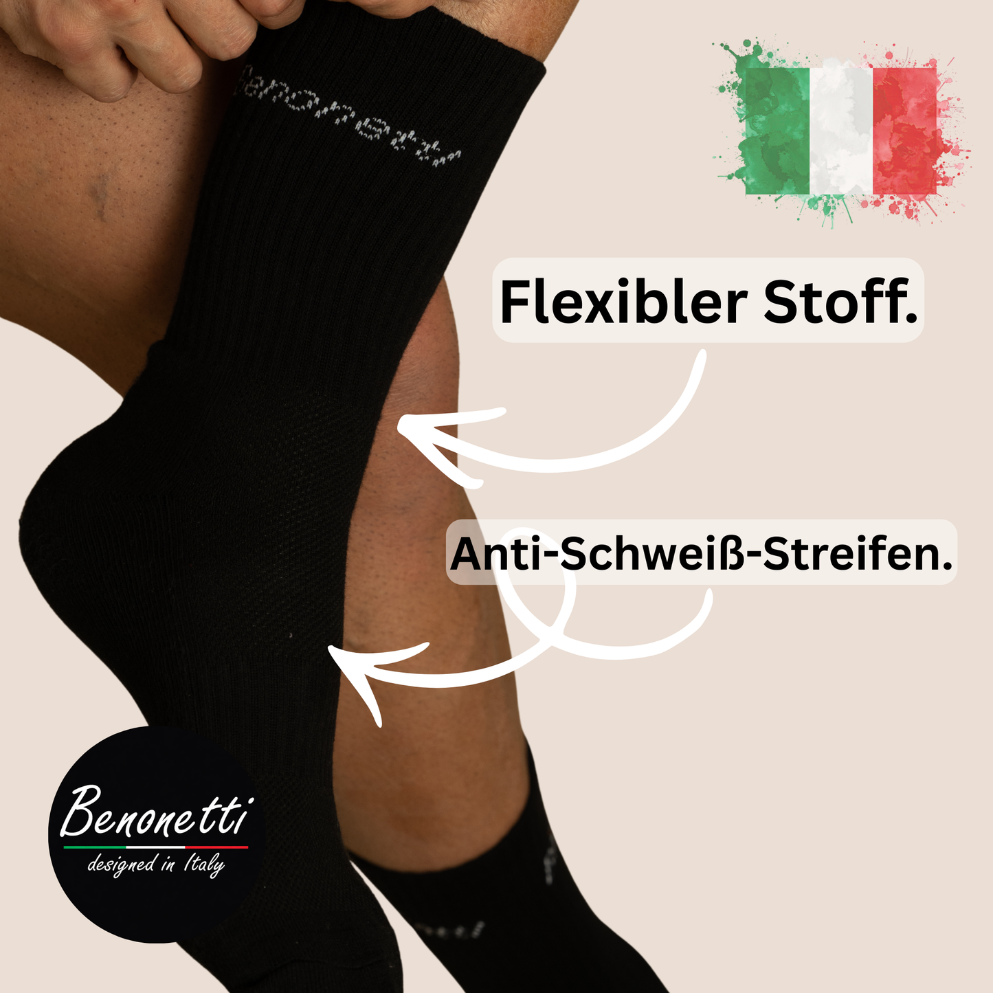 Benonetti Tennissocken Schwarz – Unisex Sportsocken für Damen & Herren