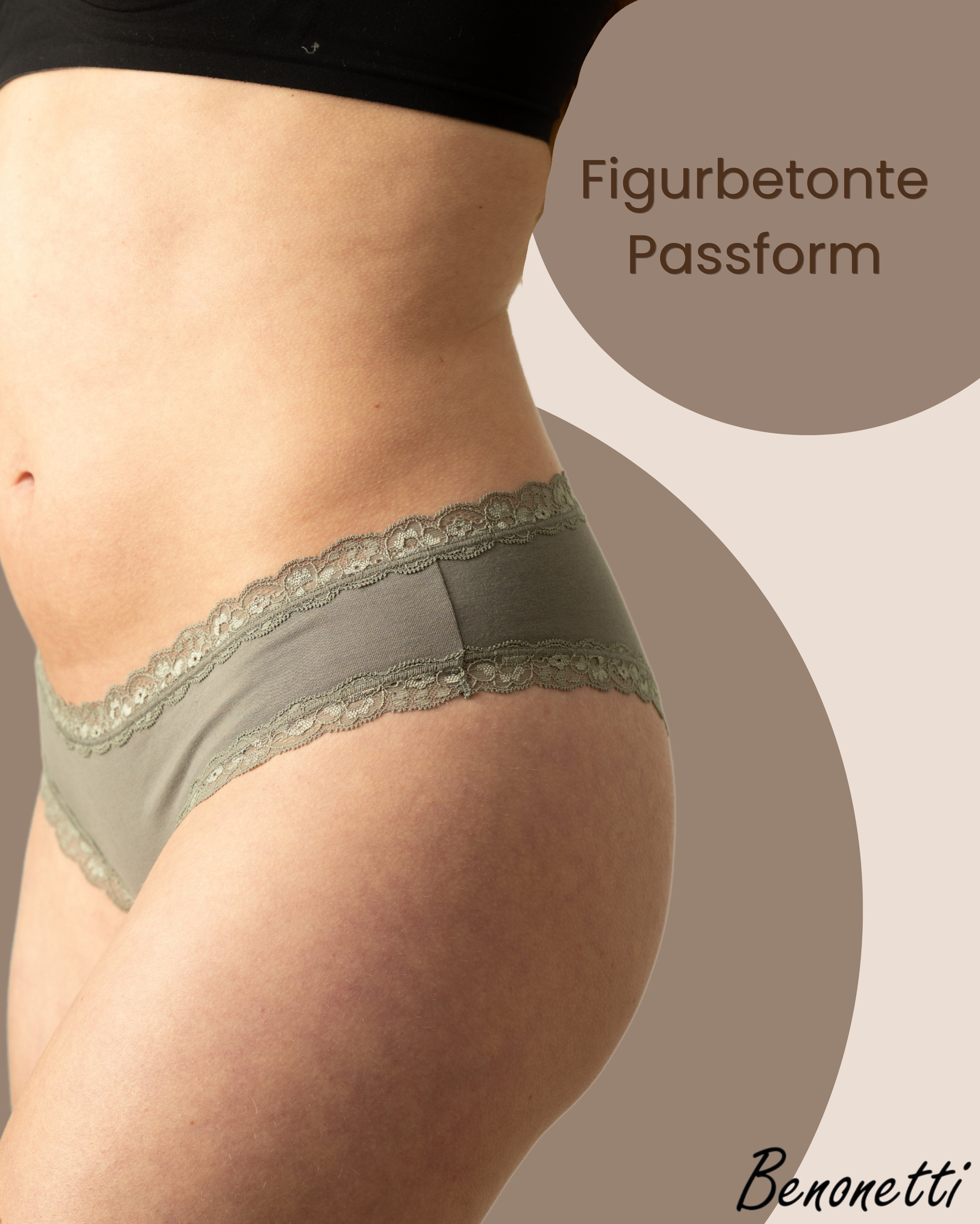 Benonetti Damen Brazilian mit Spitzen - Grau - 3er Pack