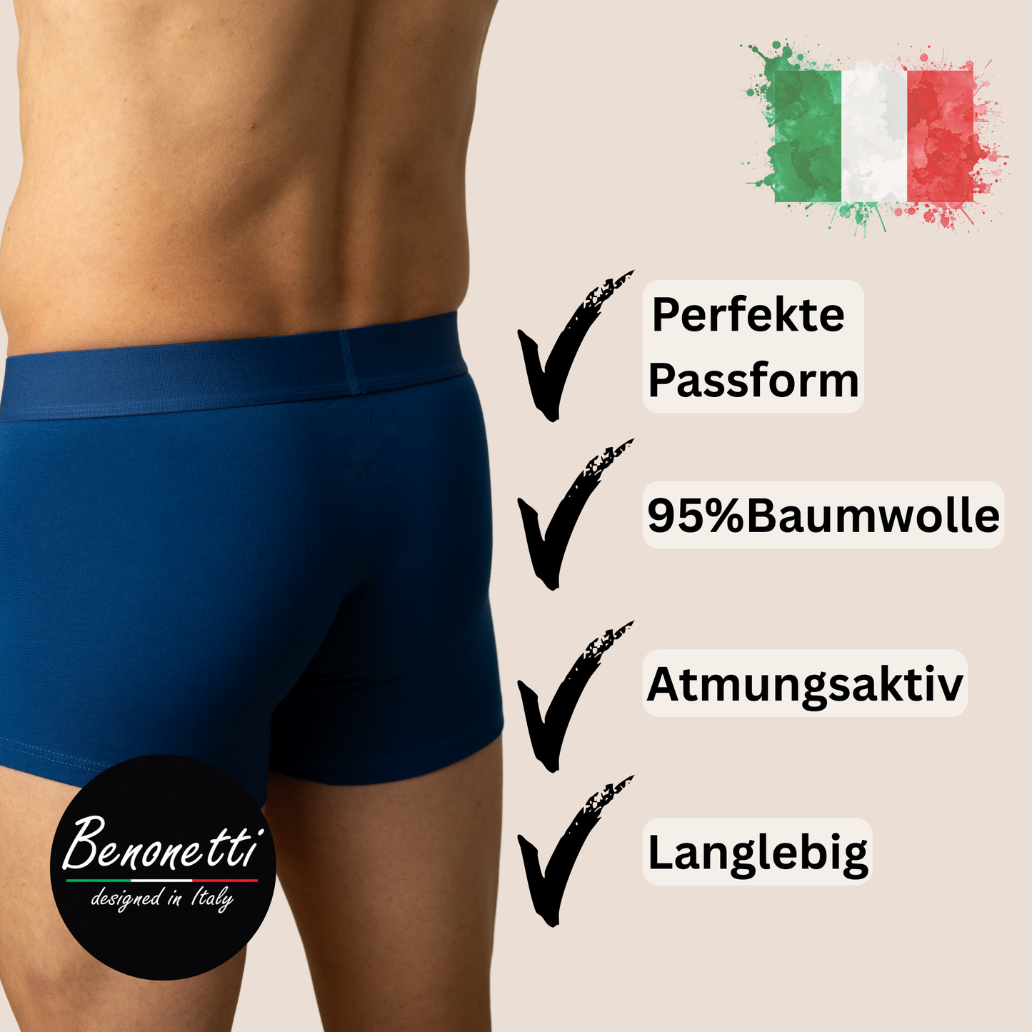 Benonetti Herren Boxershorts, Azurblau - 3er & 6er Pack Fußball