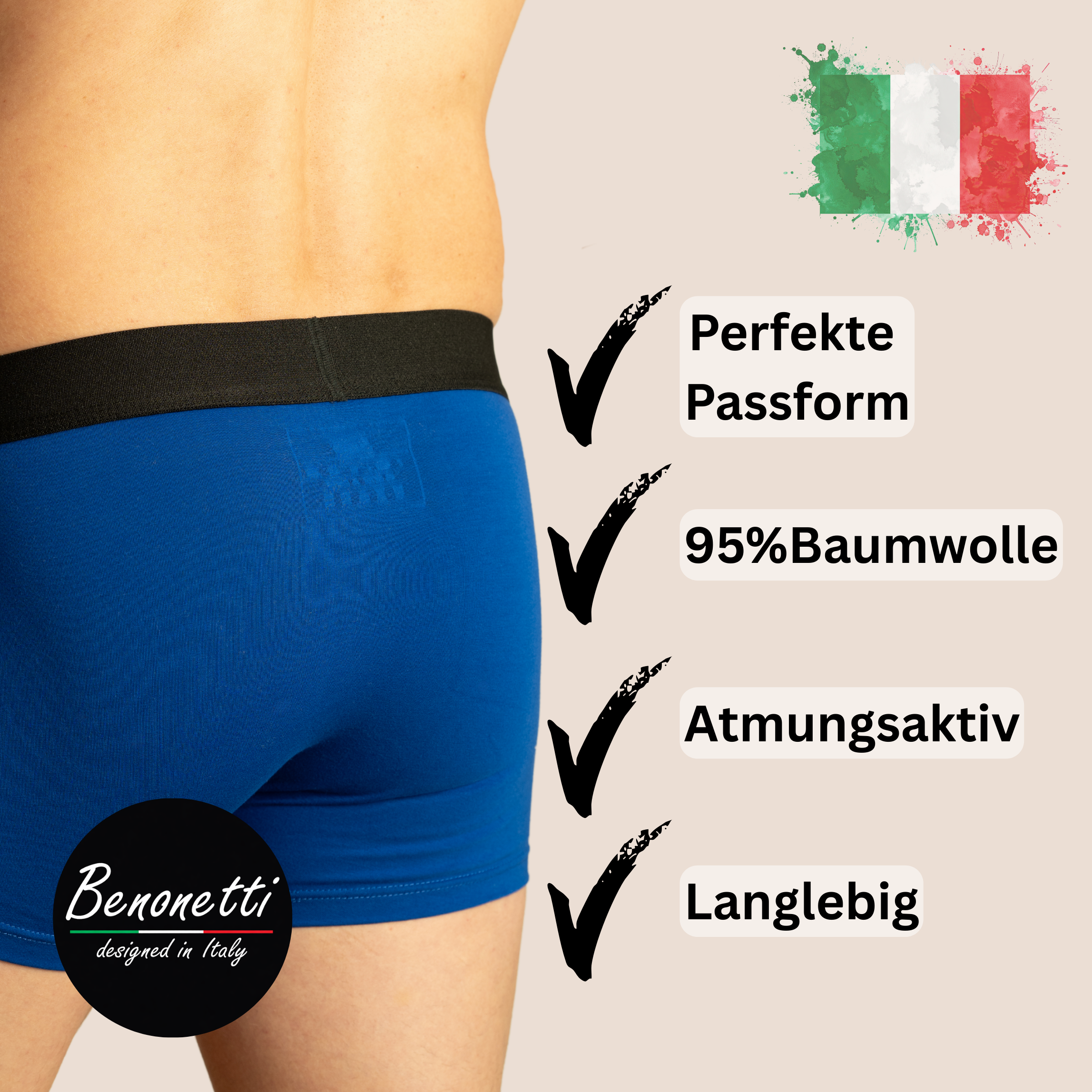 Benonetti Herren Boxershort - Blau & Schwarz - 6er Pack