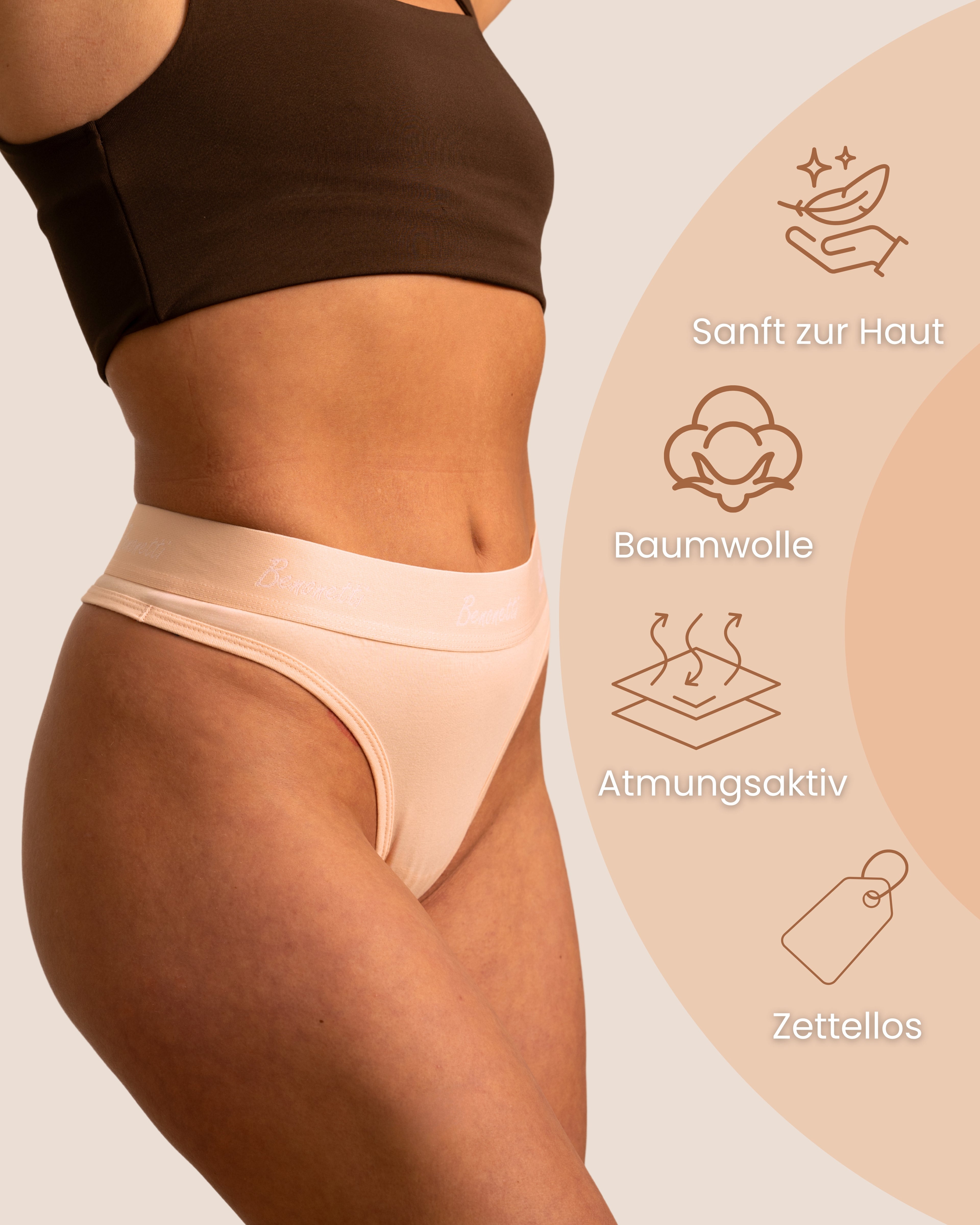 Benonetti Damen Tanga Slip mit elastischem Bund – Rosa – 3er Pack
