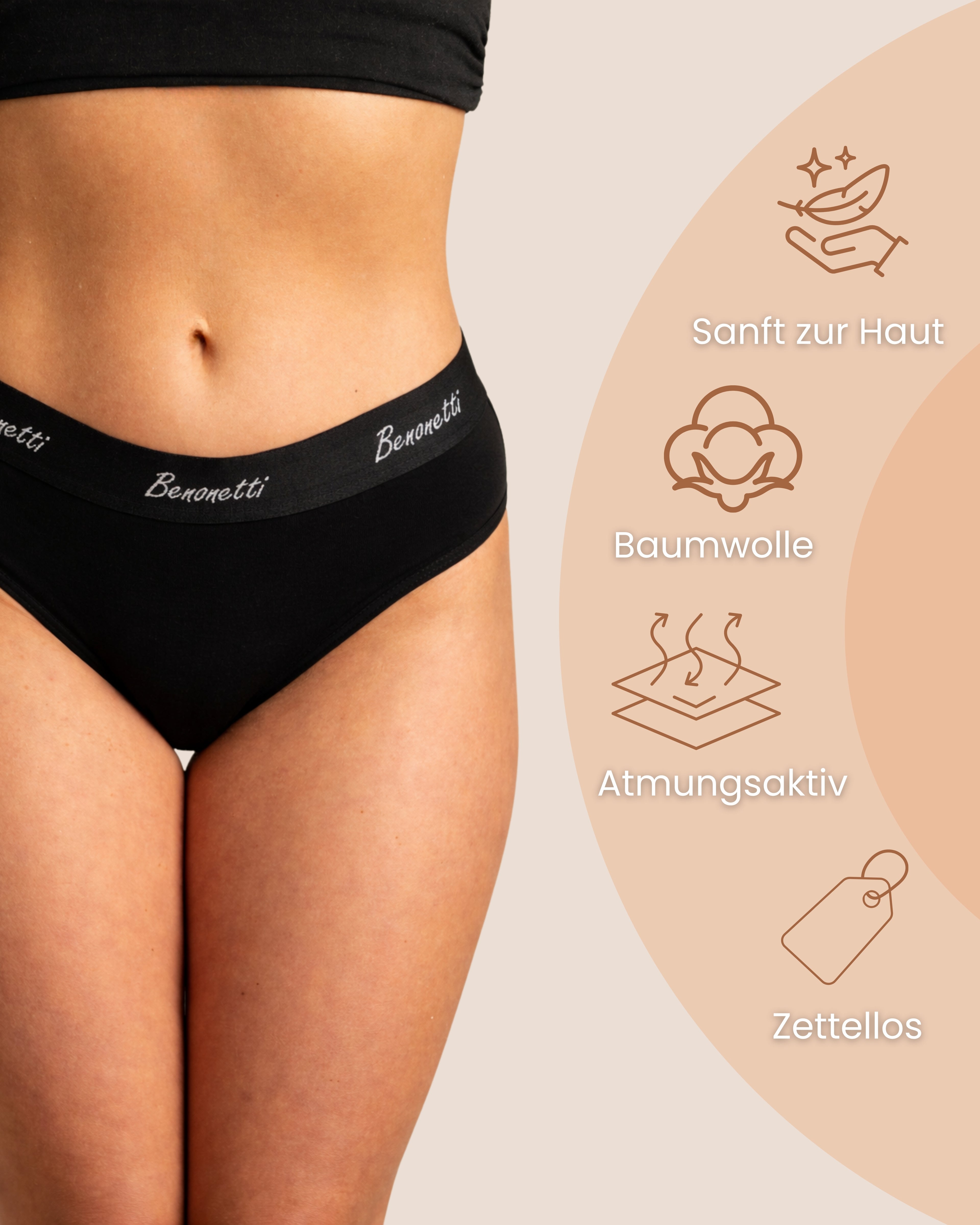 Benonetti Damen Slip mit elastischem Bund – Schwarz – 3er Pack