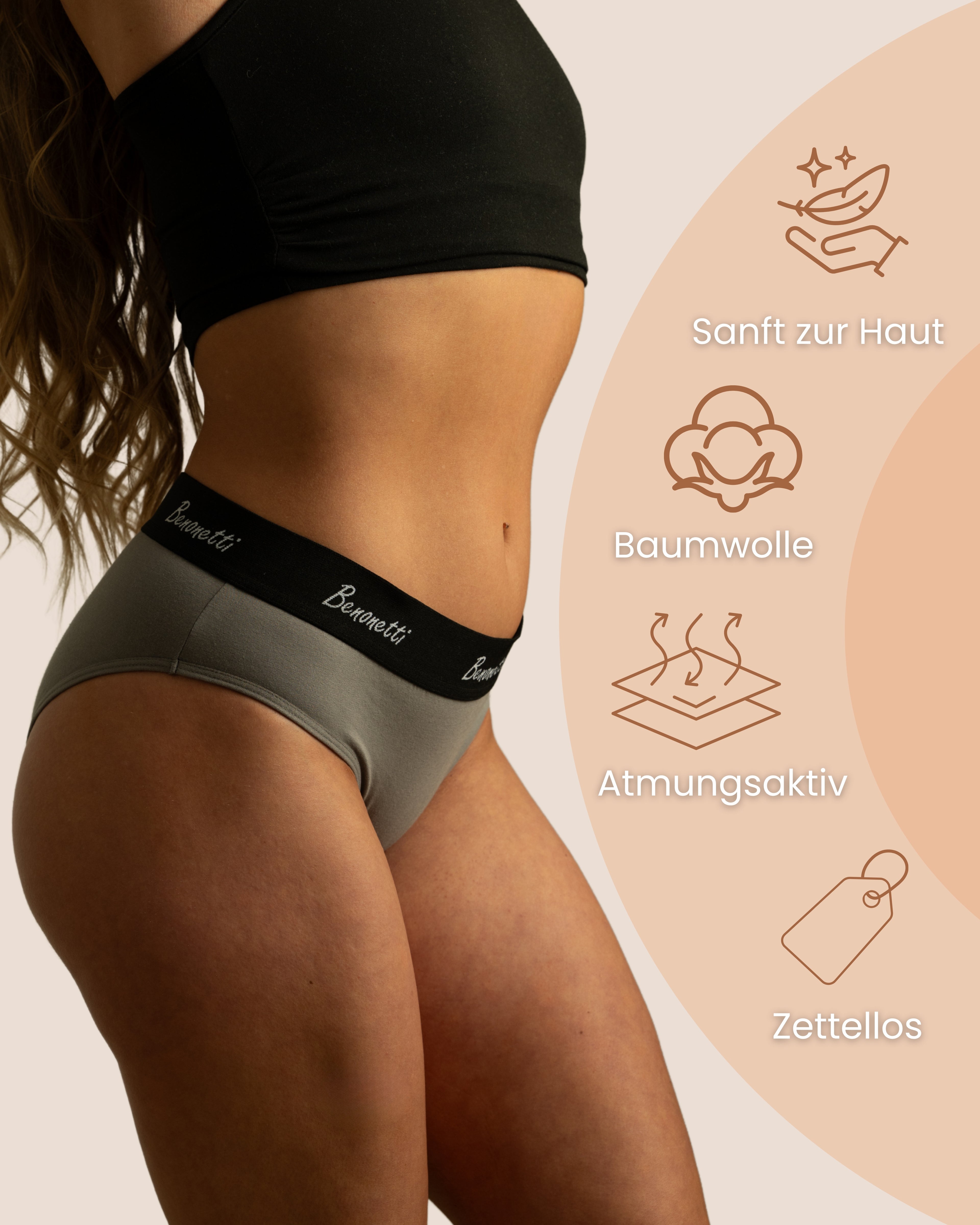Benonetti Damen Slip mit elastischem Bund – Grau – 3er Pack