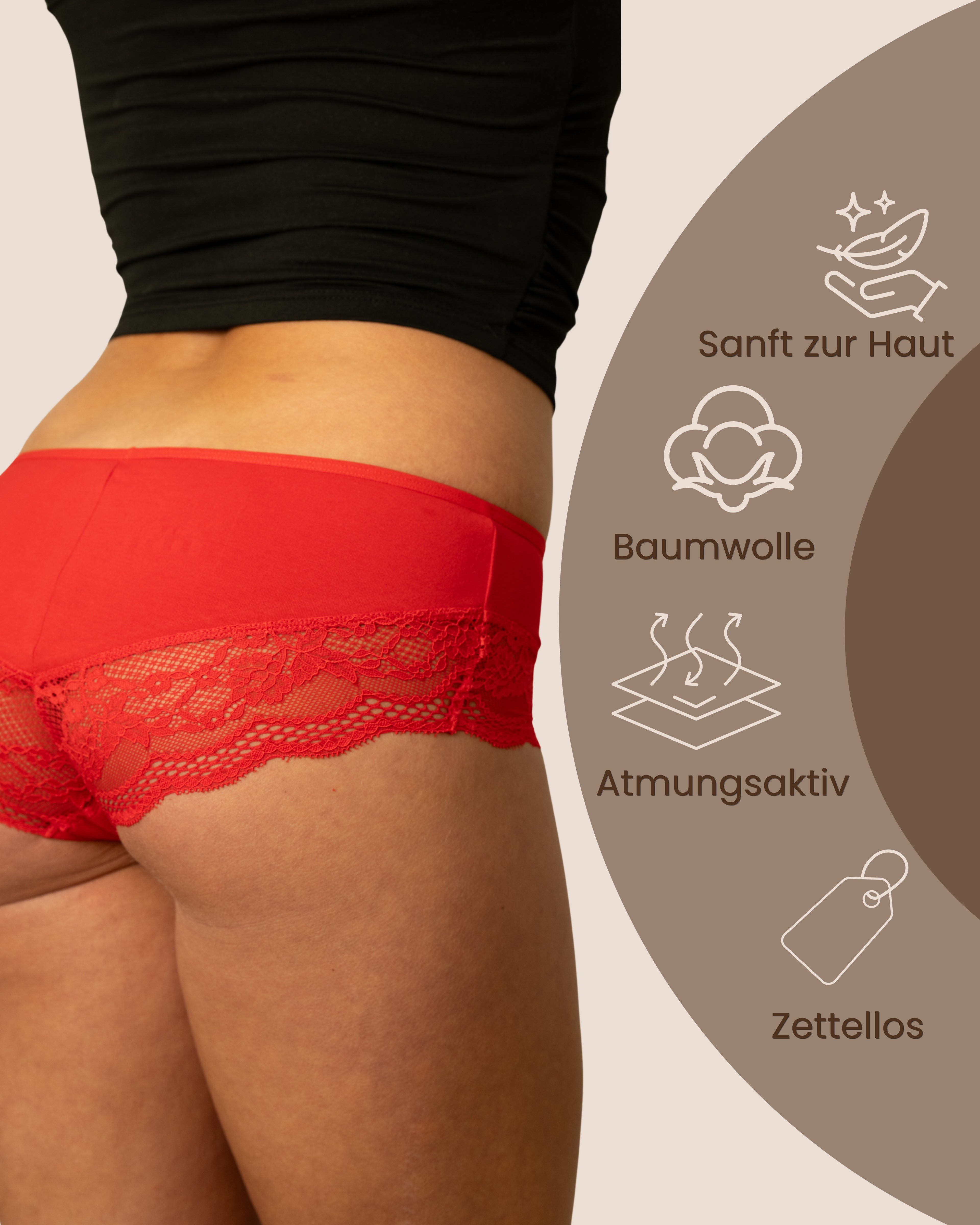 Benonetti Damen Hipster mit Spitzen - Rot – 3er Pack