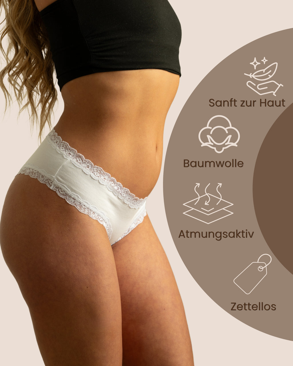 Benonetti Damen Brazilian mit Spitzen - Weiß - 3er Pack