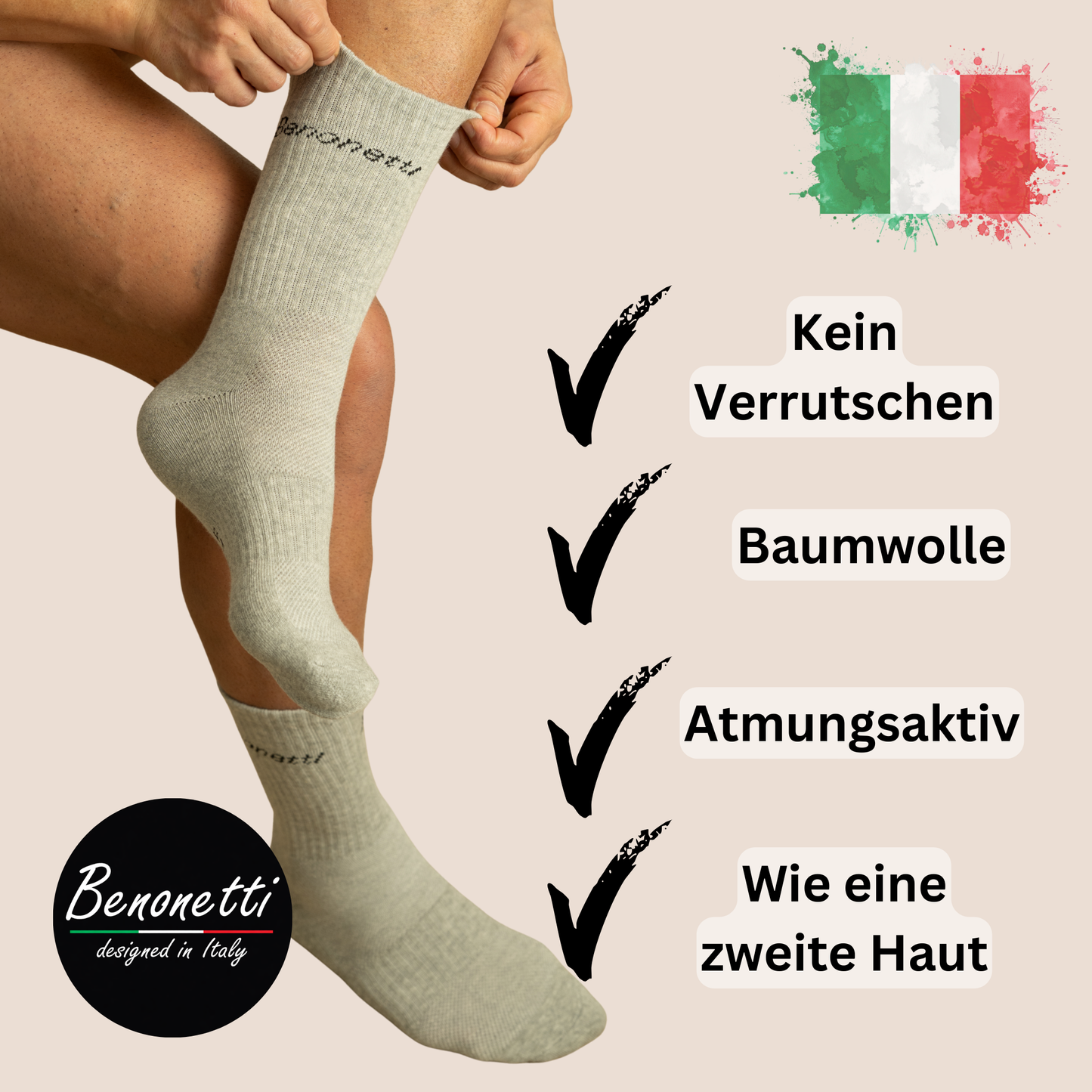 Benonetti Tennissocken Grau – Unisex Sportsocken für Damen & Herren