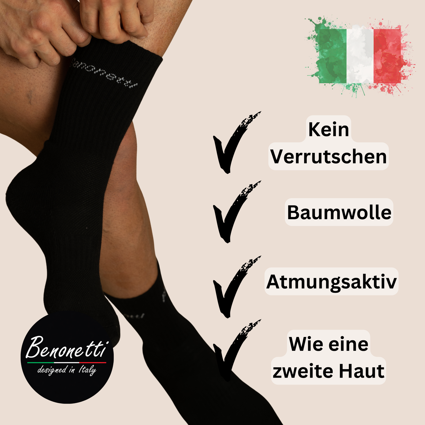 Benonetti Tennissocken Schwarz – Unisex Sportsocken für Damen & Herren