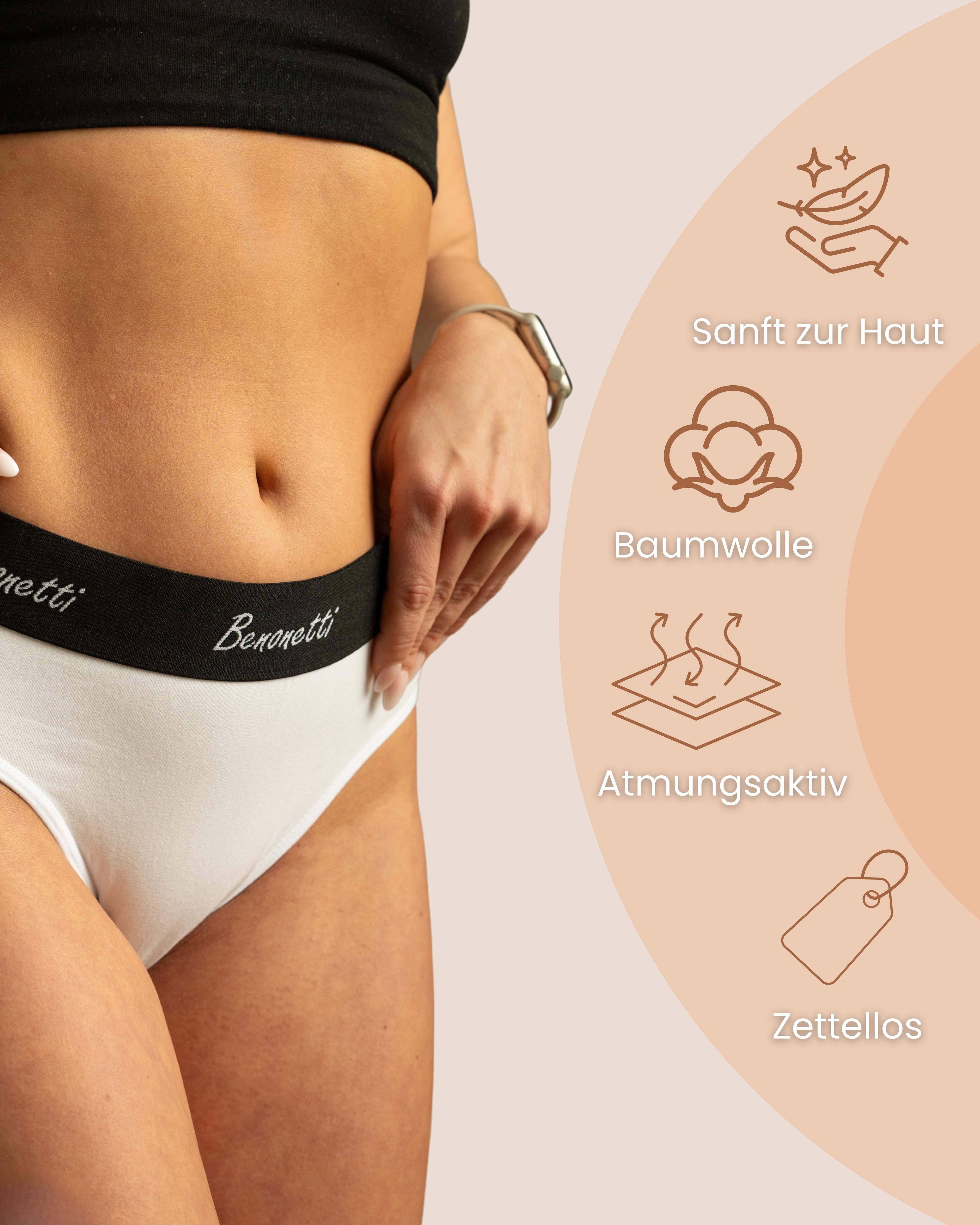 Benonetti Damen Slip mit elastischem Bund – Weiß – 3er Pack